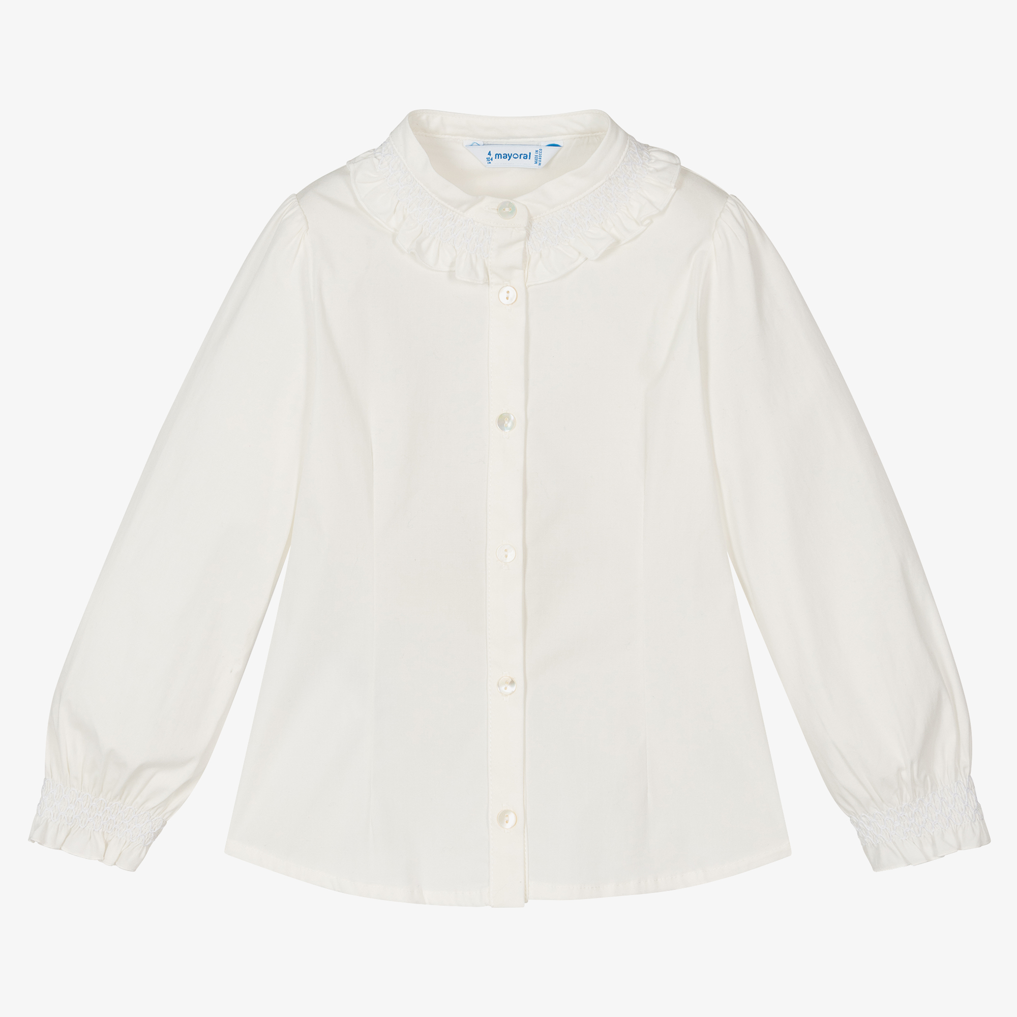 Mayoral - Girls White & Blue Cotton Blouse | Childrensalon