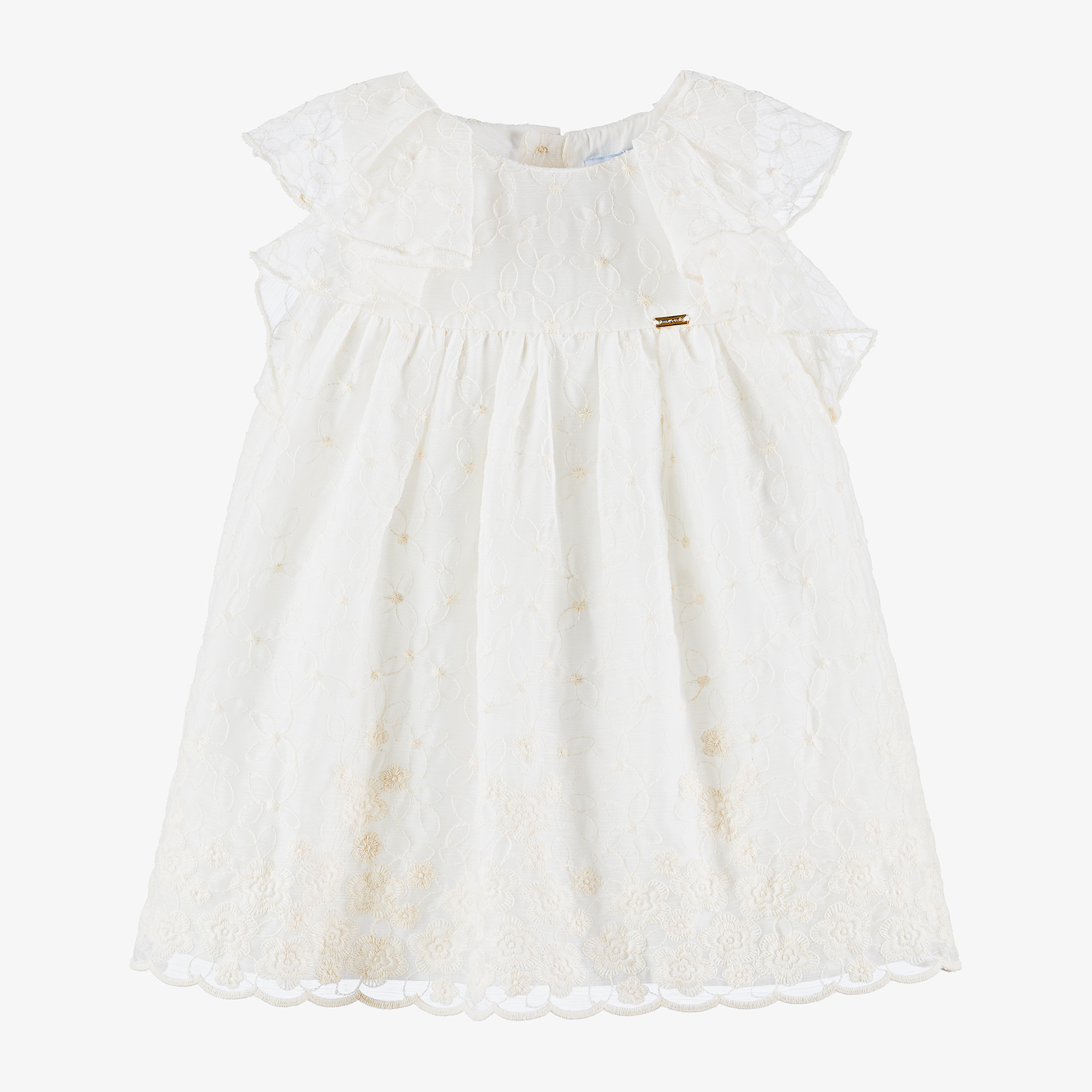 Mayoral - Girls Ivory & Gold Tiered Star Dress | Childrensalon