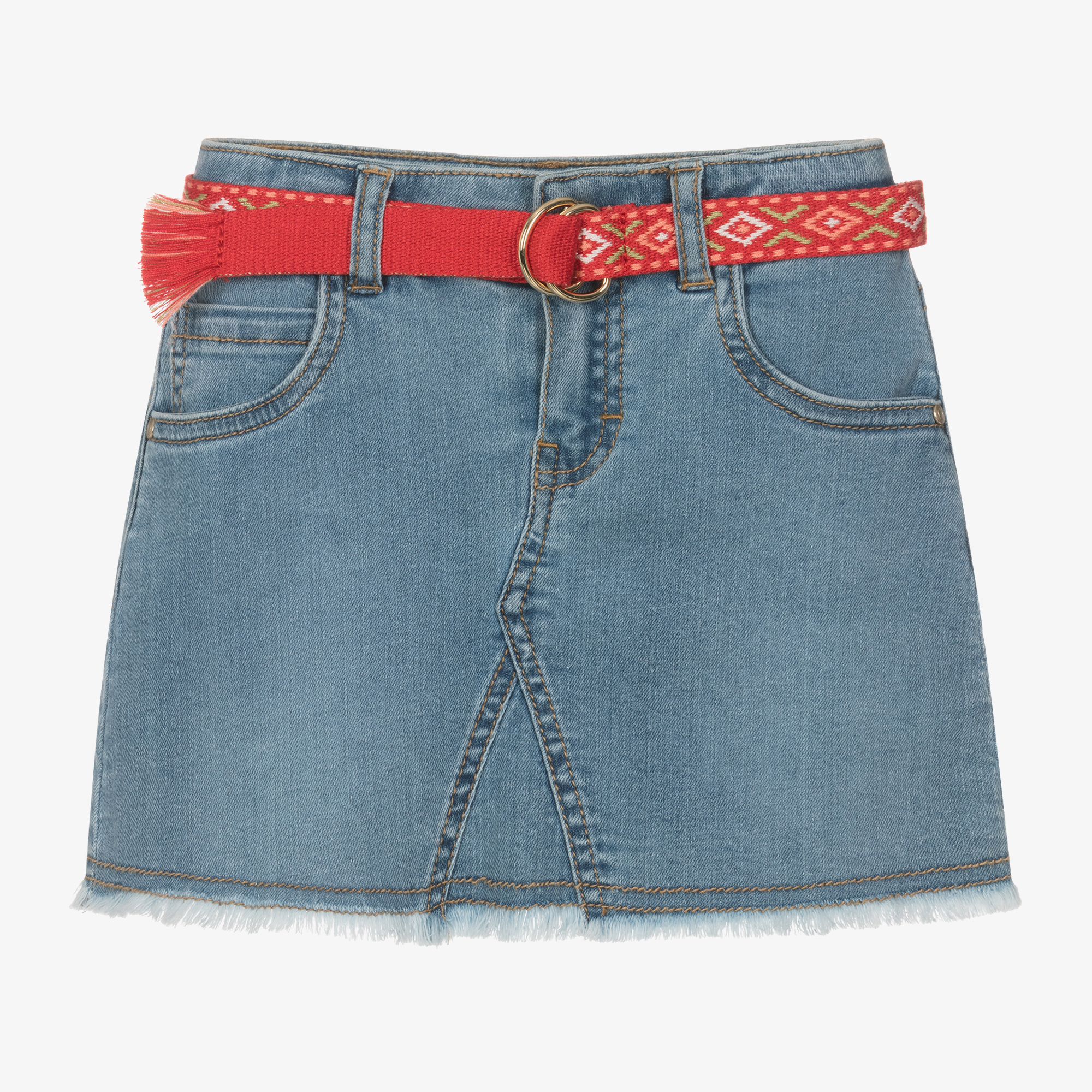 Light wash belted outlet denim skirt