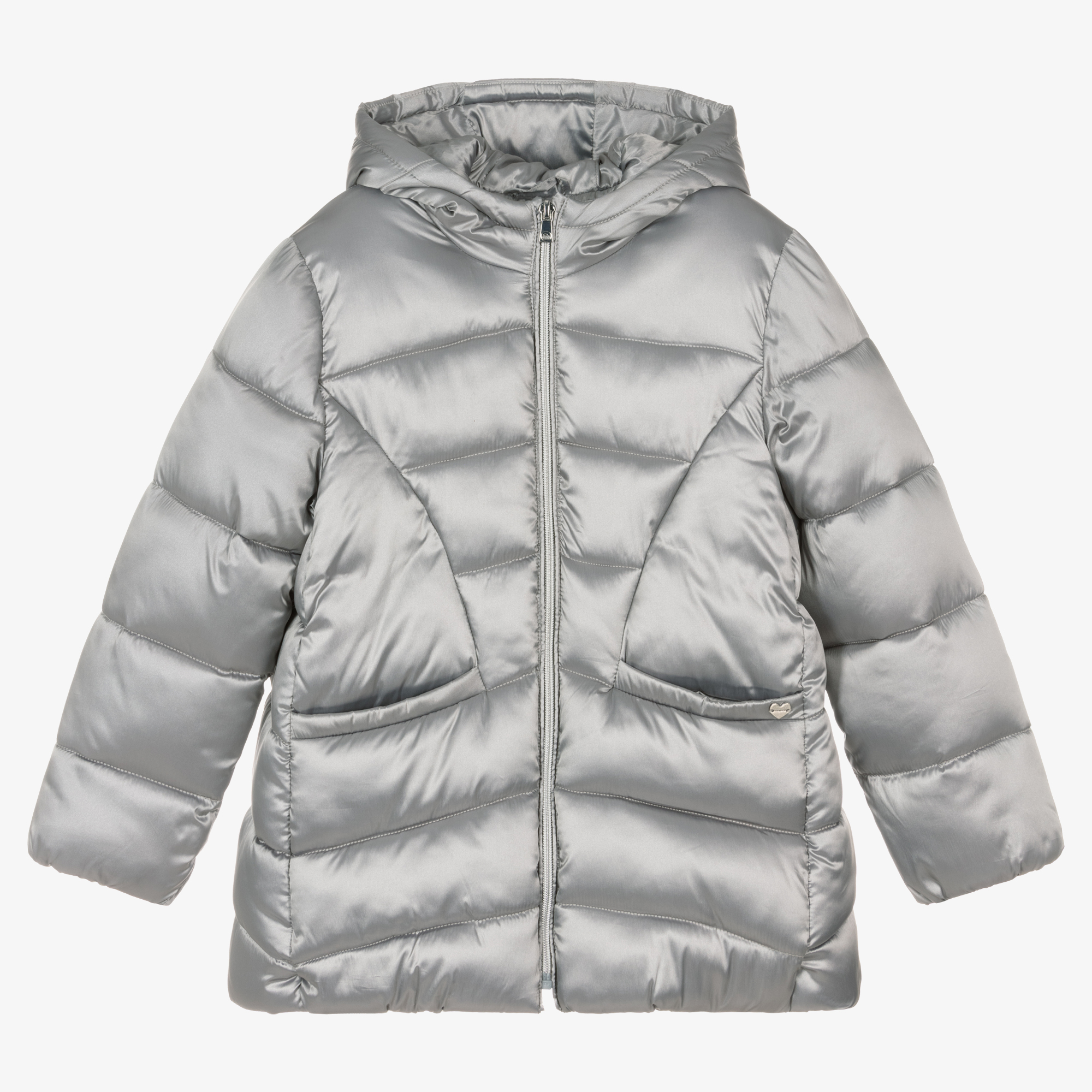 Mayoral - Girls Silver Puffer Coat | Childrensalon