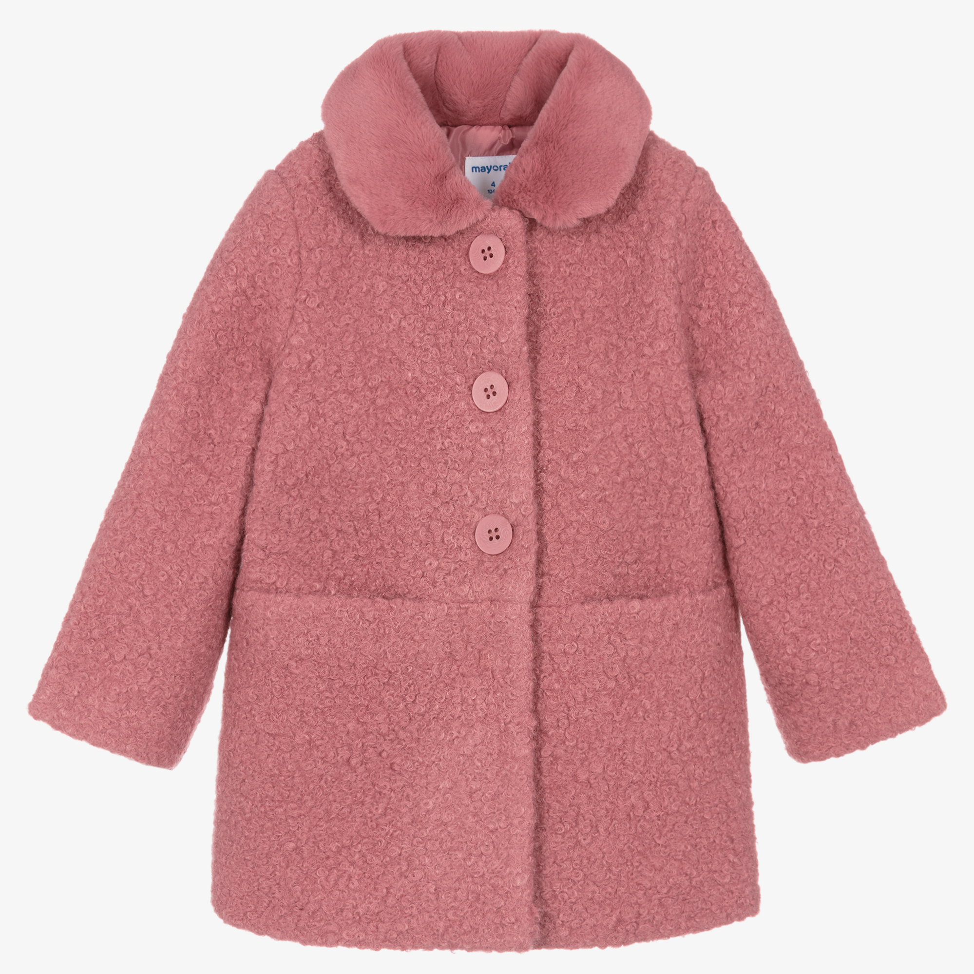 Mayoral Newborn - Baby Girls Pink Plush Coat | Childrensalon