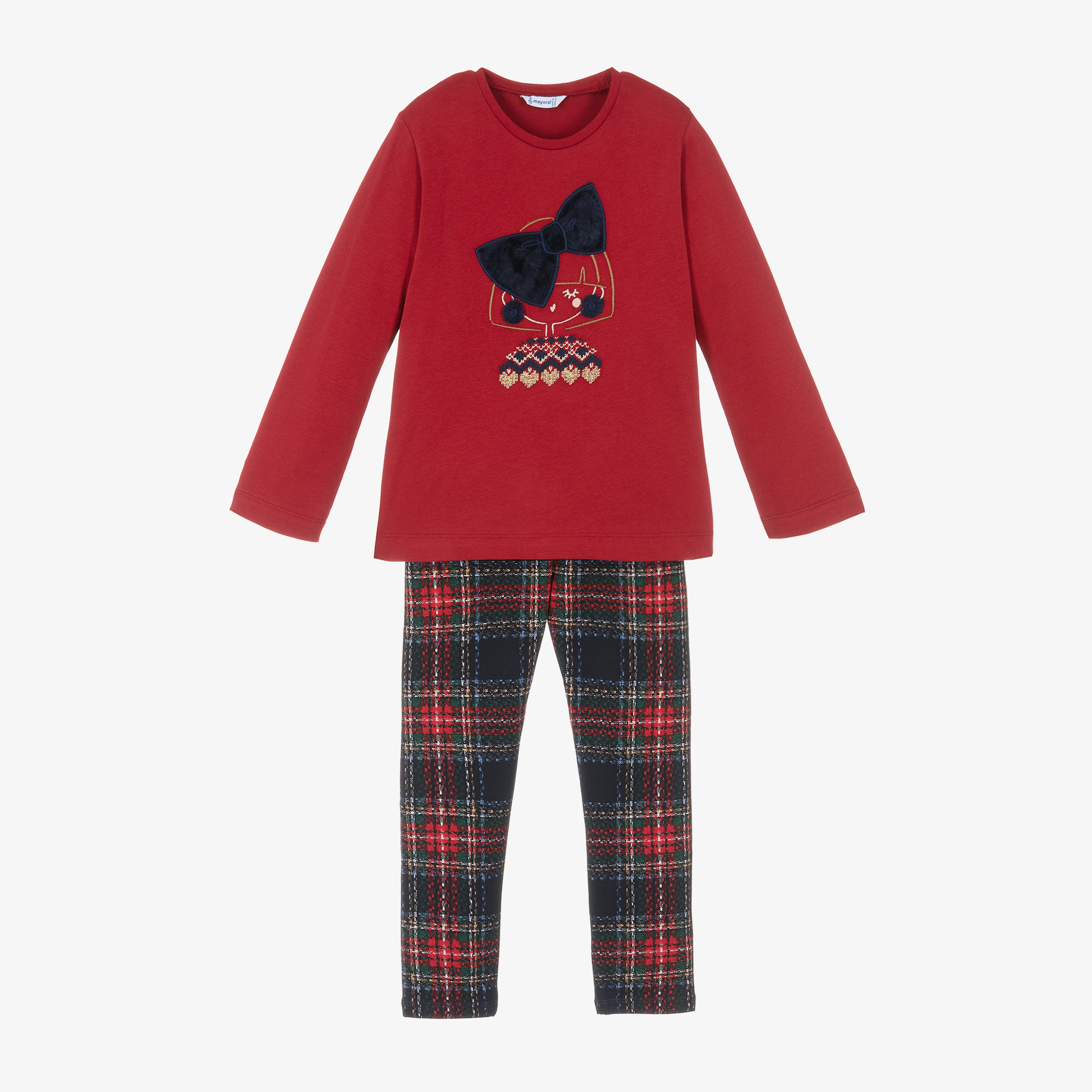 Mayoral Girls Red Cotton Tartan Leggings Set Childrensalon