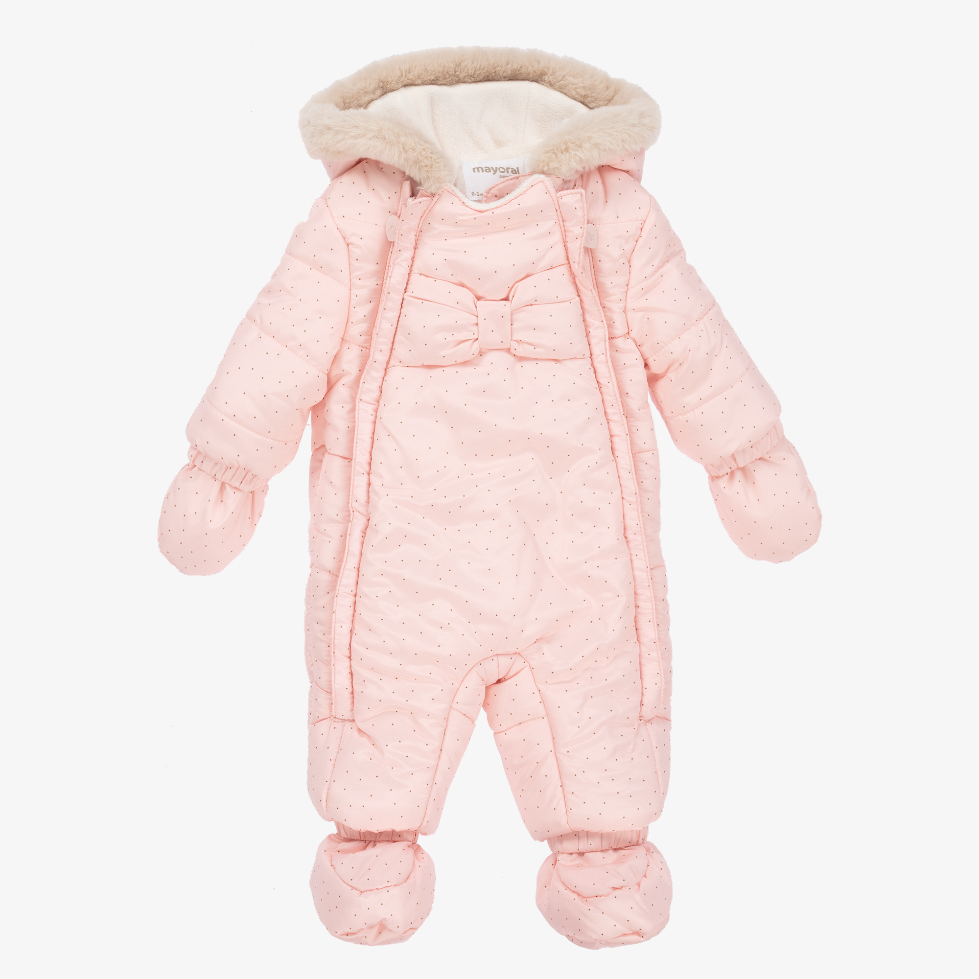 Mayoral Newborn - Beige Bear Baby Snowsuit | Childrensalon