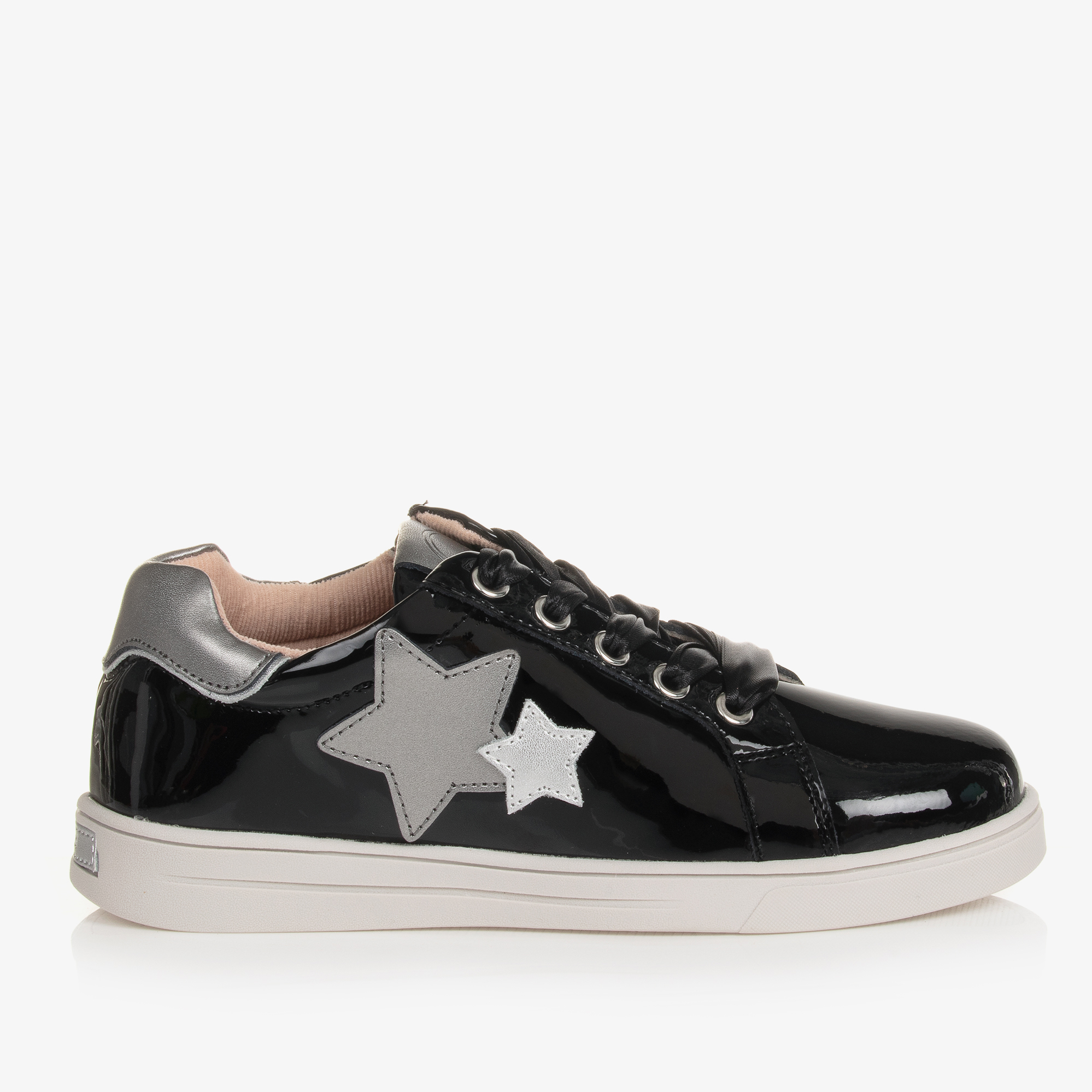 Girls black cheap leather trainers