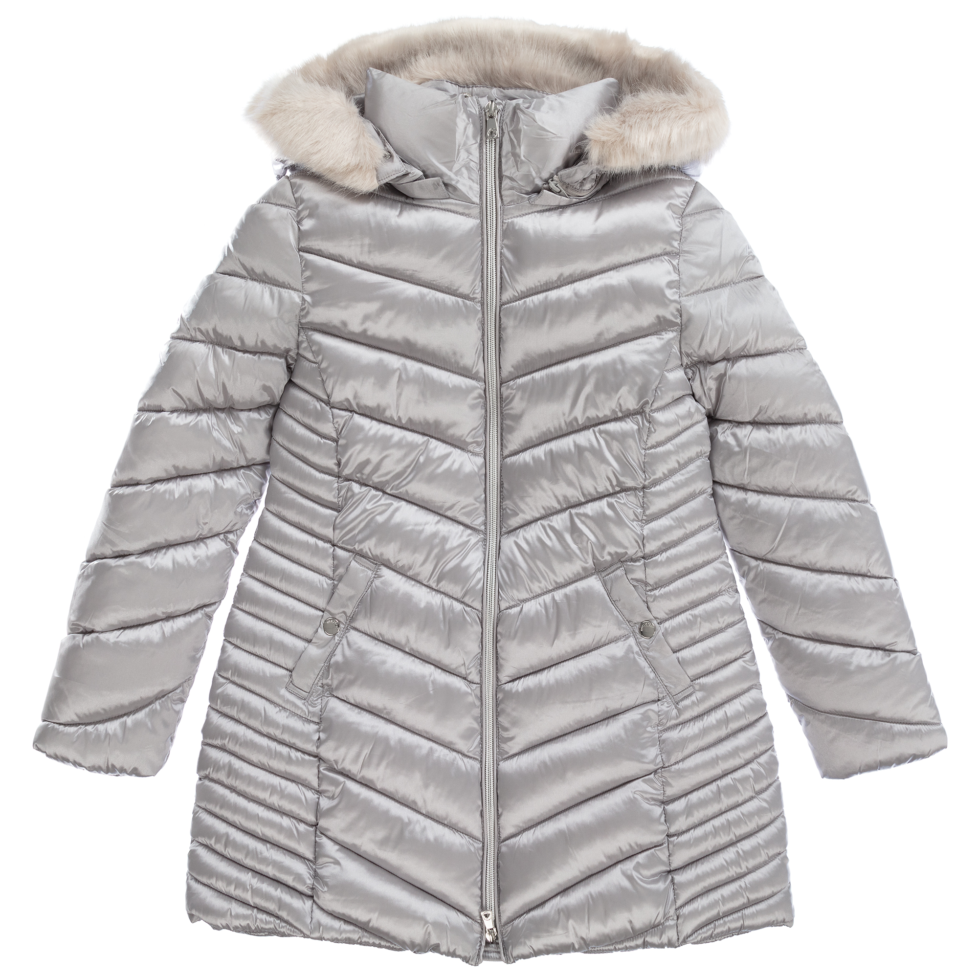 grey hooded puffer coat