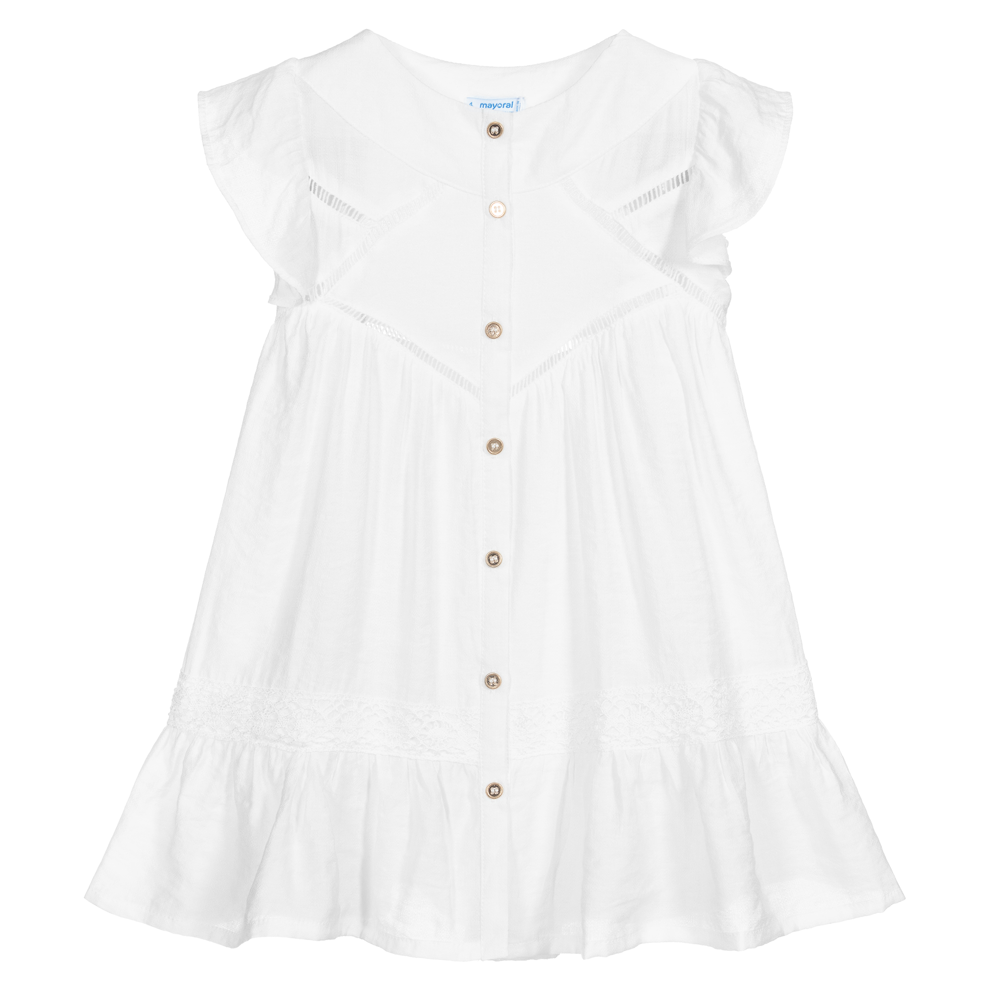 Mayoral - Girls White Pinafore Dress | Childrensalon