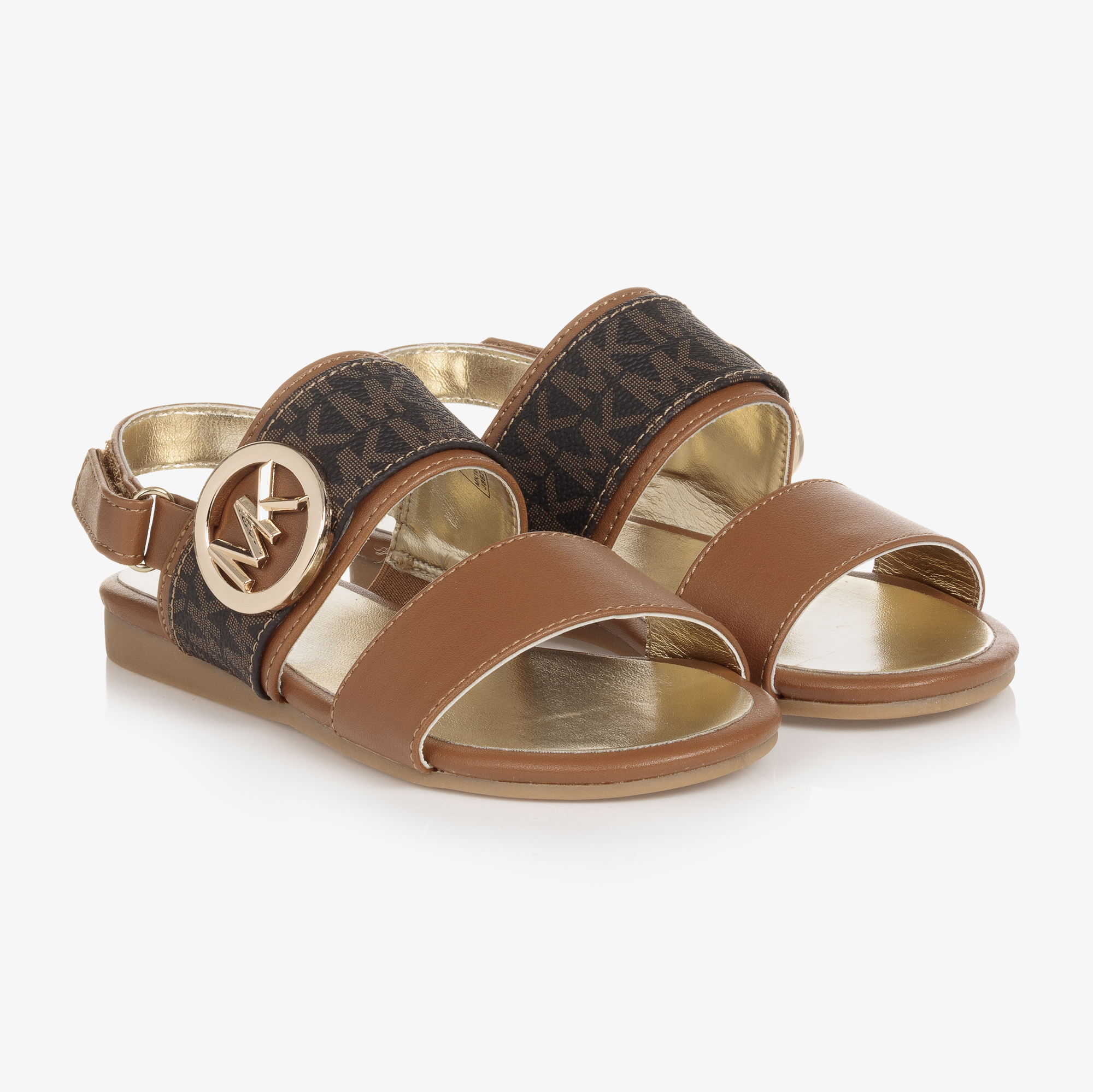 Michael Kors Kids - Girls Brown Faux Leather Logo Sandals | Childrensalon