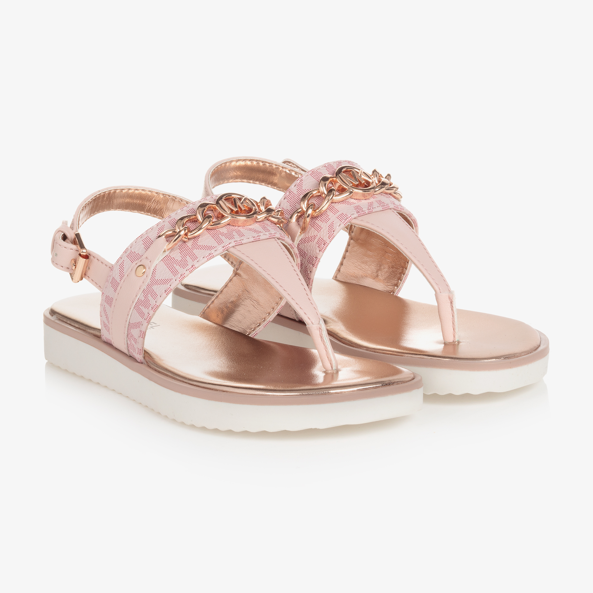 Michael Kors Kids - Teen Girls Pink Faux Leather Logo Sandals |  Childrensalon