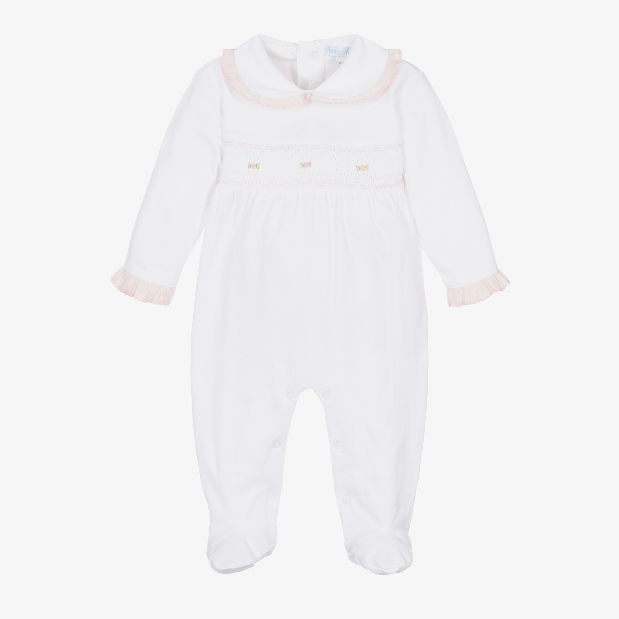 Mini-la-Mode - White Cotton Piqué Babygrow | Childrensalon
