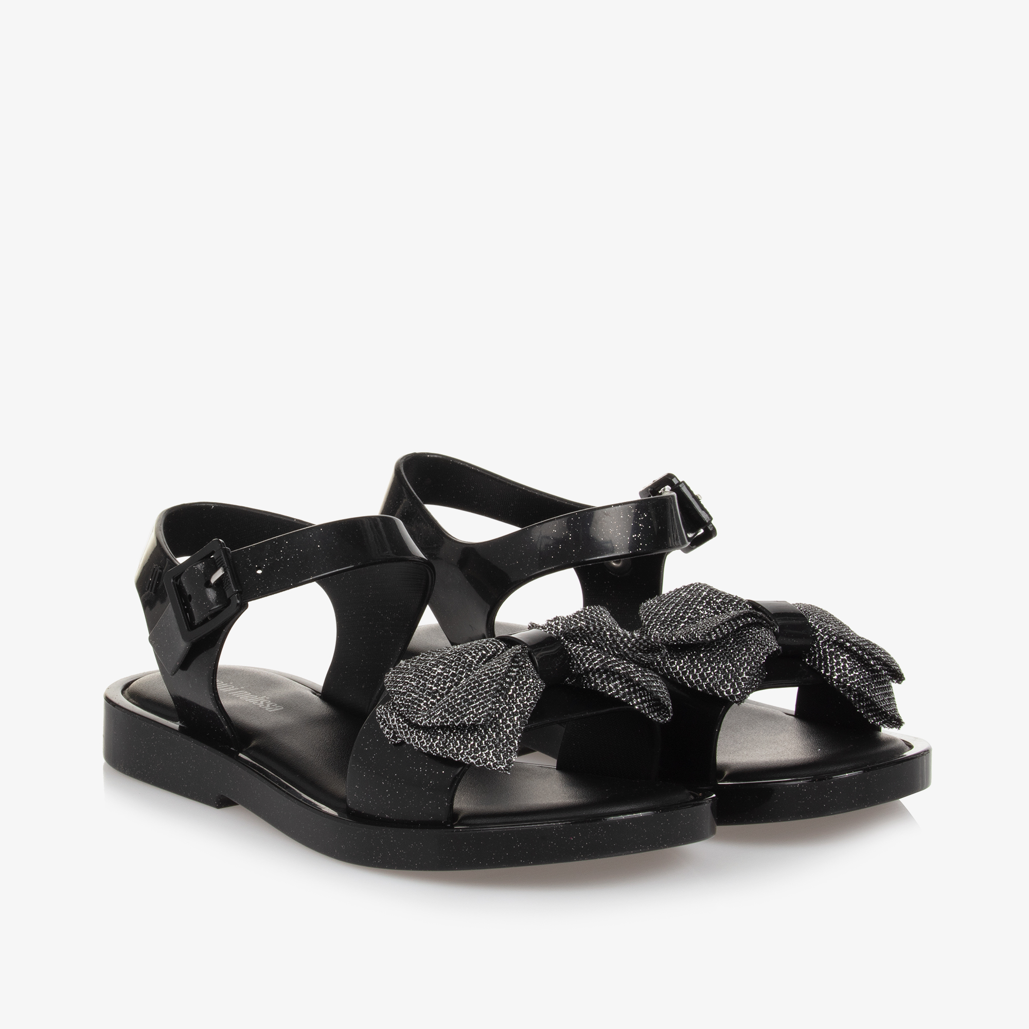 Mini Melissa Girls Black Glitter Bow Jelly Sandals Childrensalon