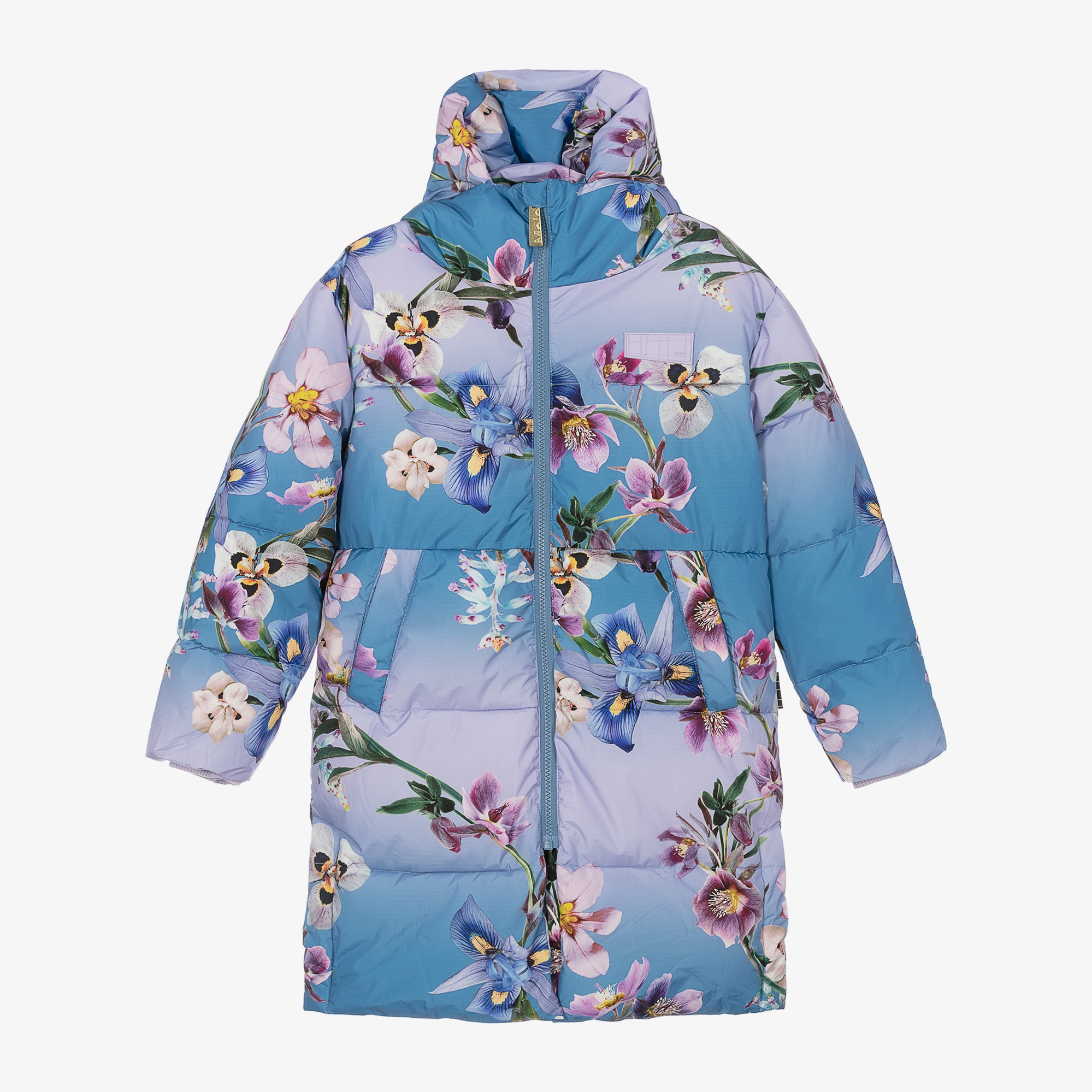 Molo Girls Blue Floral Puffer Coat Childrensalon