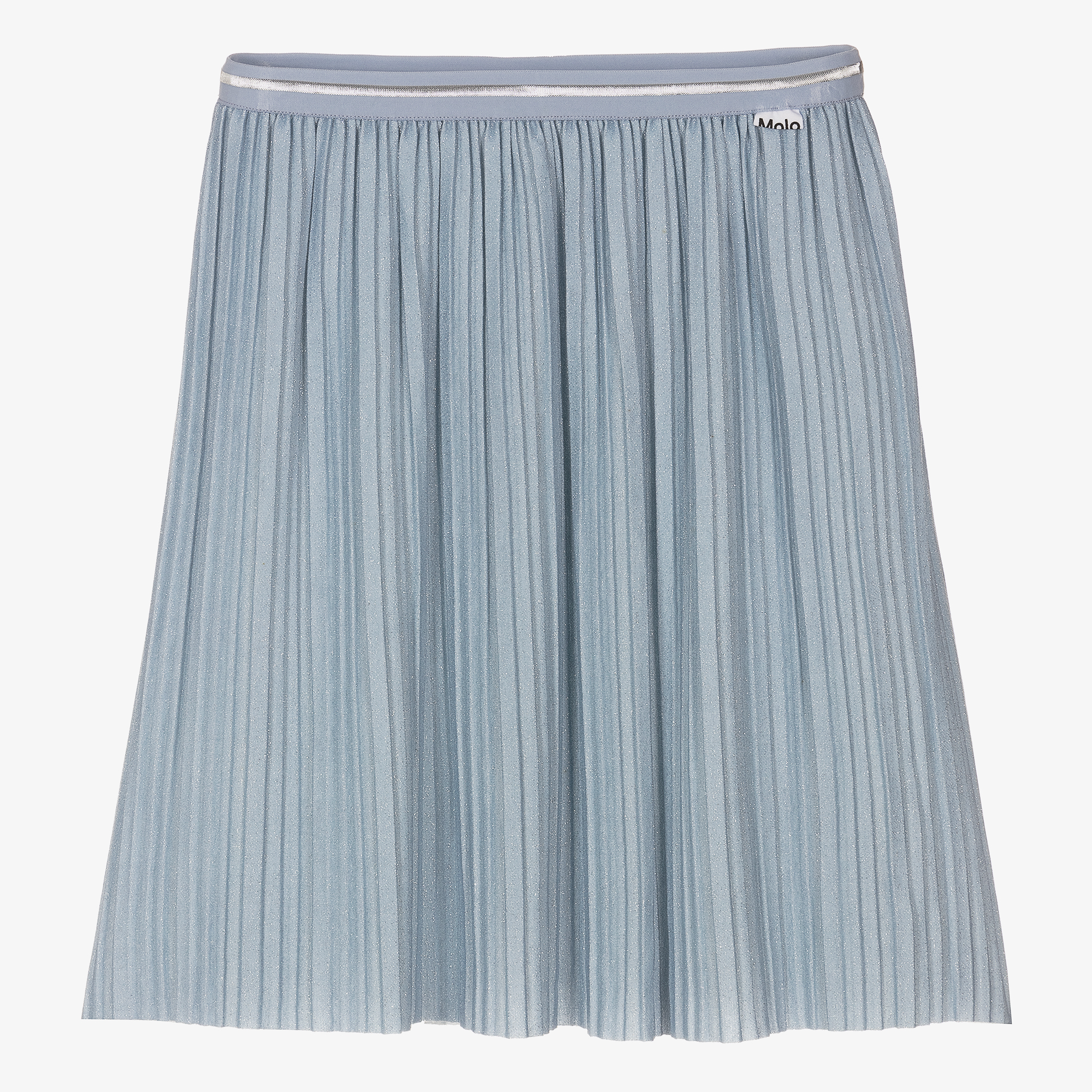 metallic blue pleated skirt