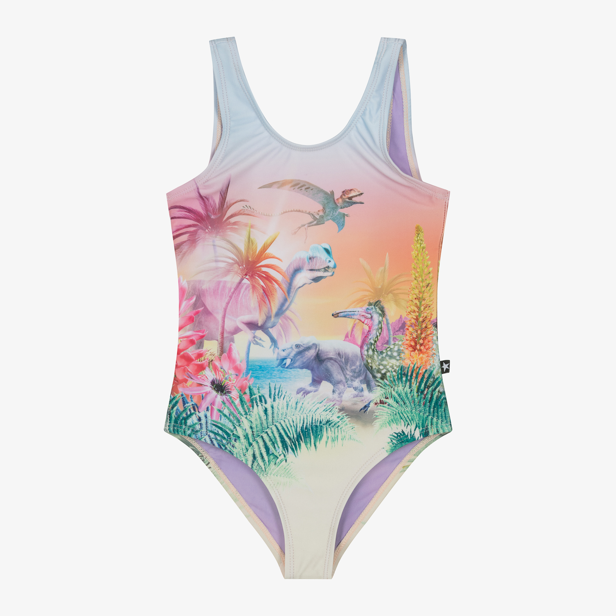 Molo Girls Pink Dinosaur Print Swimsuit UPF50 Childrensalon