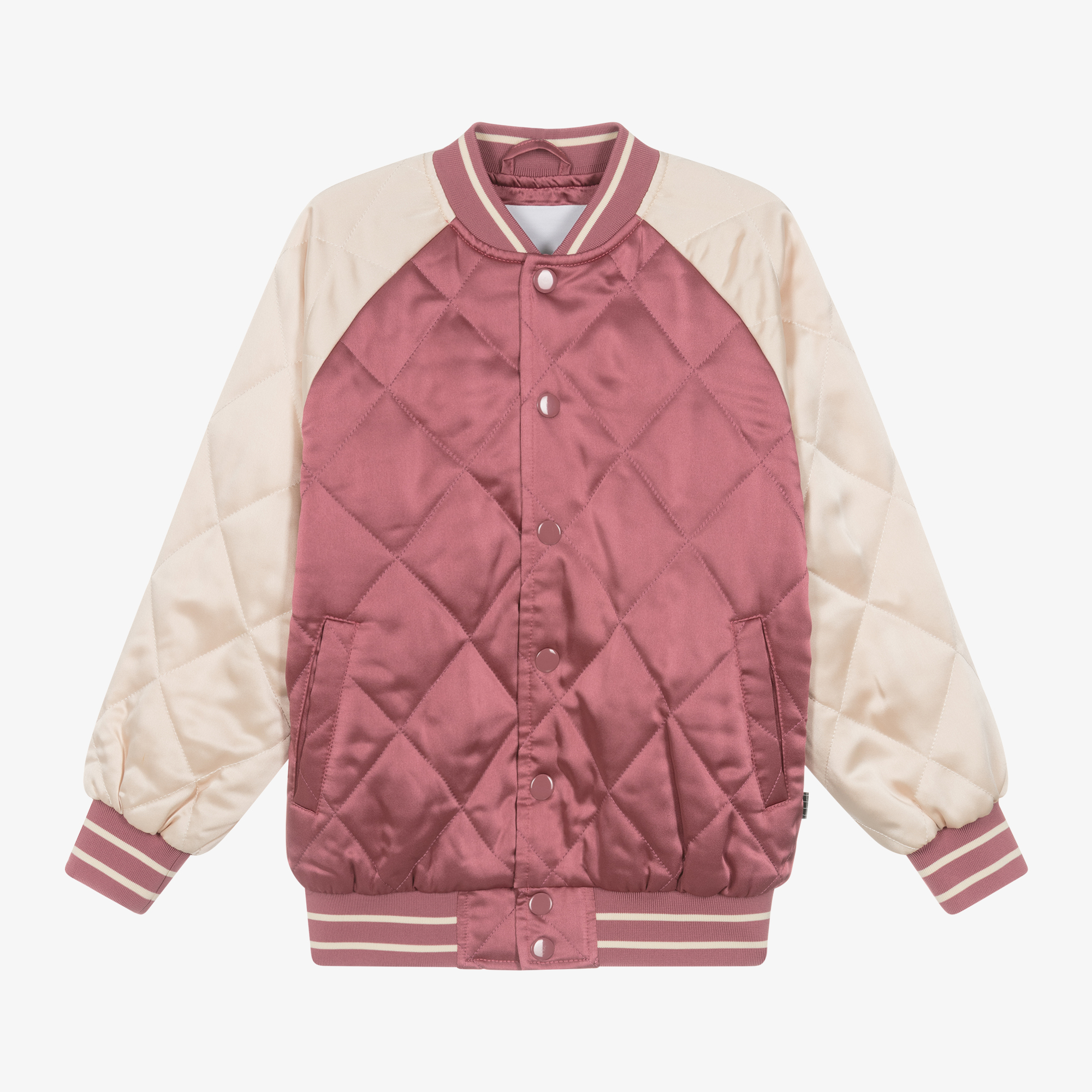 Molo Girls Pink Quilted Satin Bomber Jacket