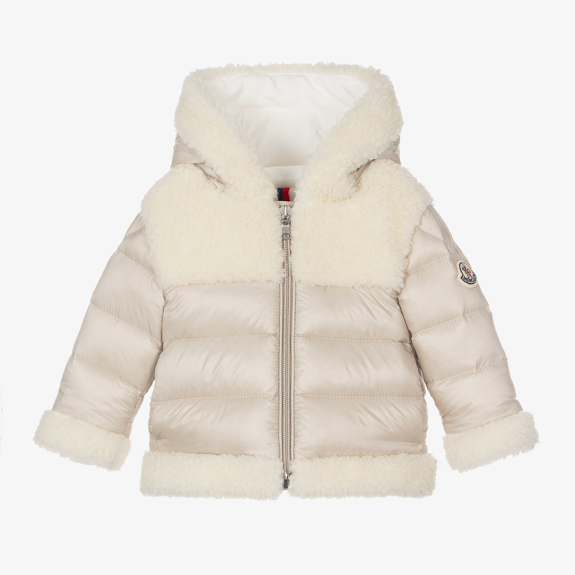 Moncler Enfant Beige Sherpa Down Hooded Dofi Jacket Childrensalon