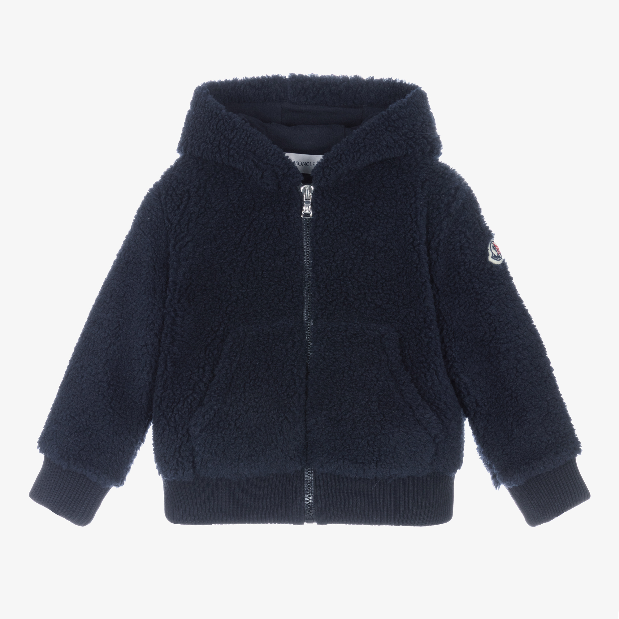 Moncler Enfant Boys Blue Teddy Fleece Zip Up Hoodie Childrensalon