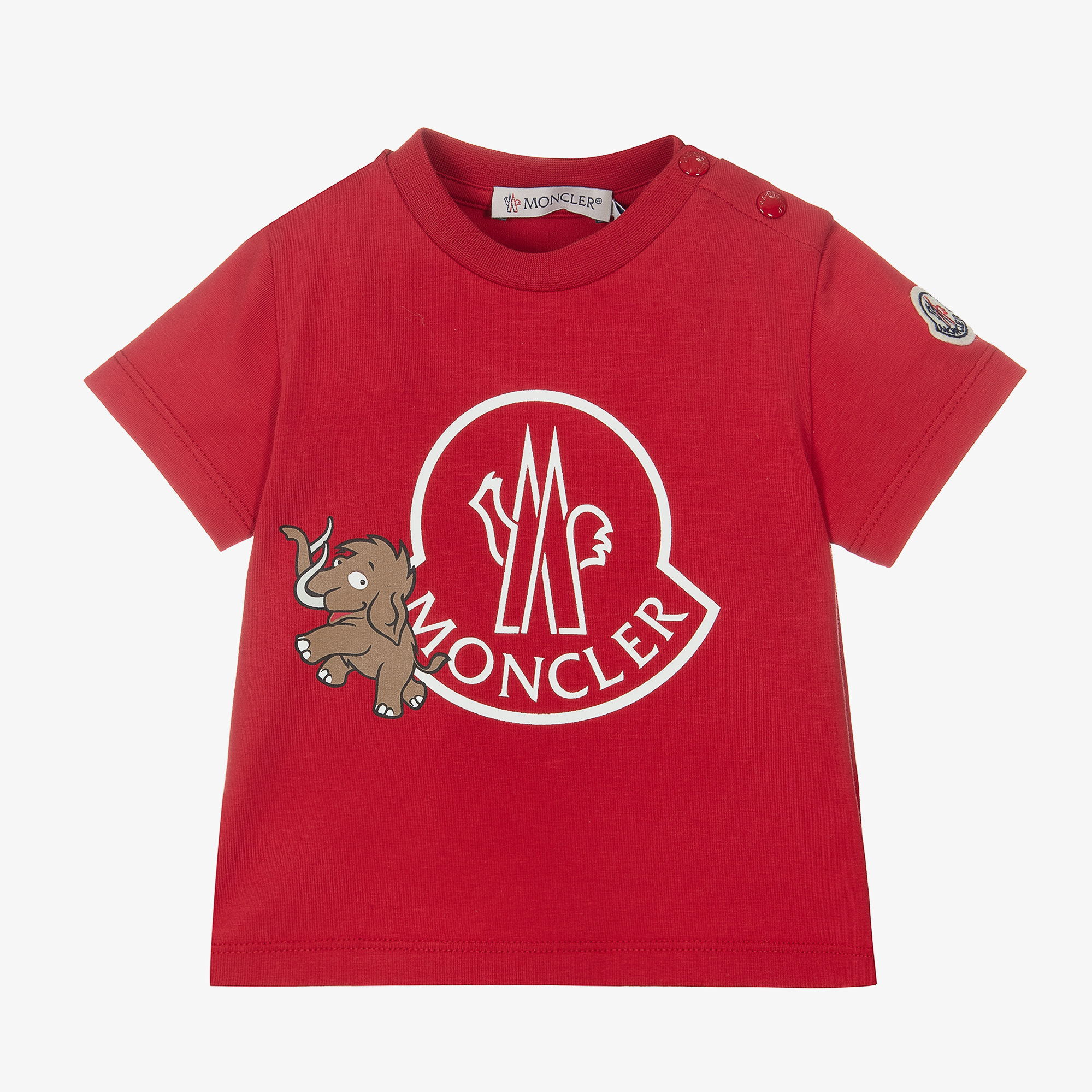 Moncler Enfant Red Cotton Mammoth Logo T Shirt