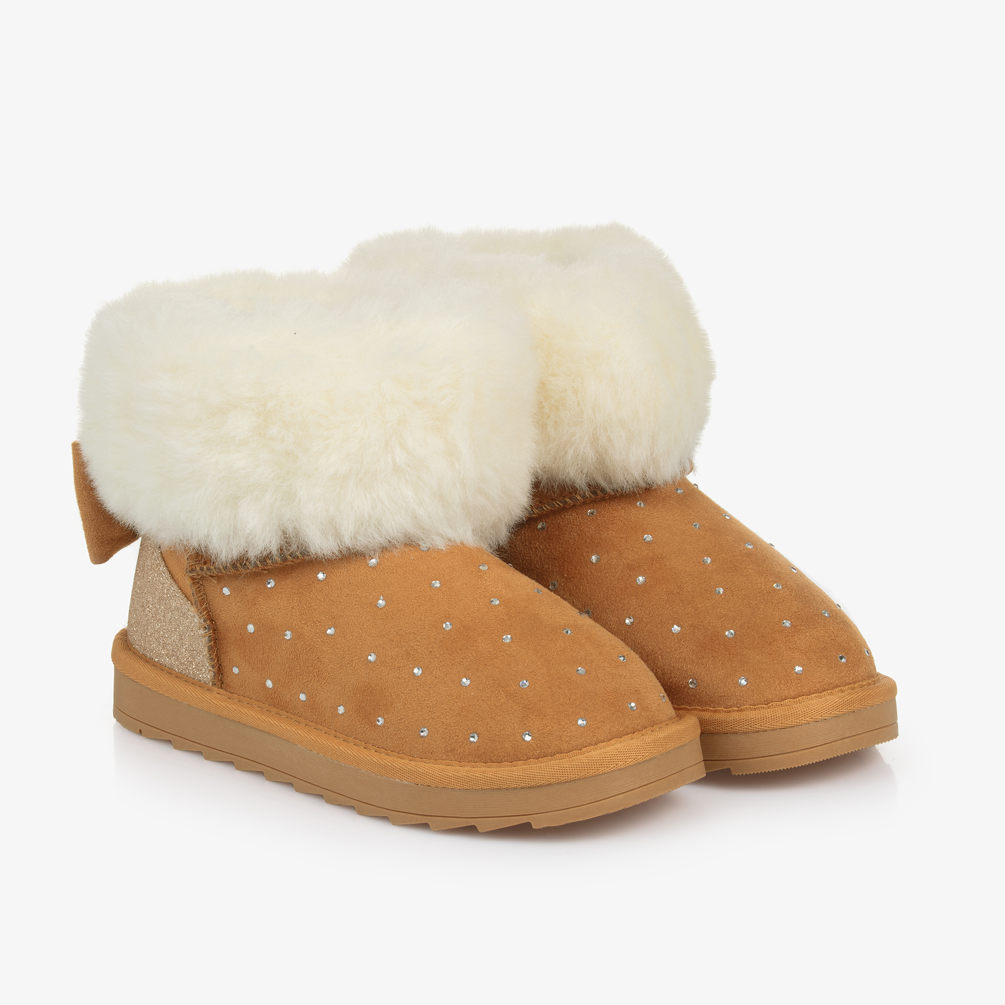 Brown boots with fur trim best sale