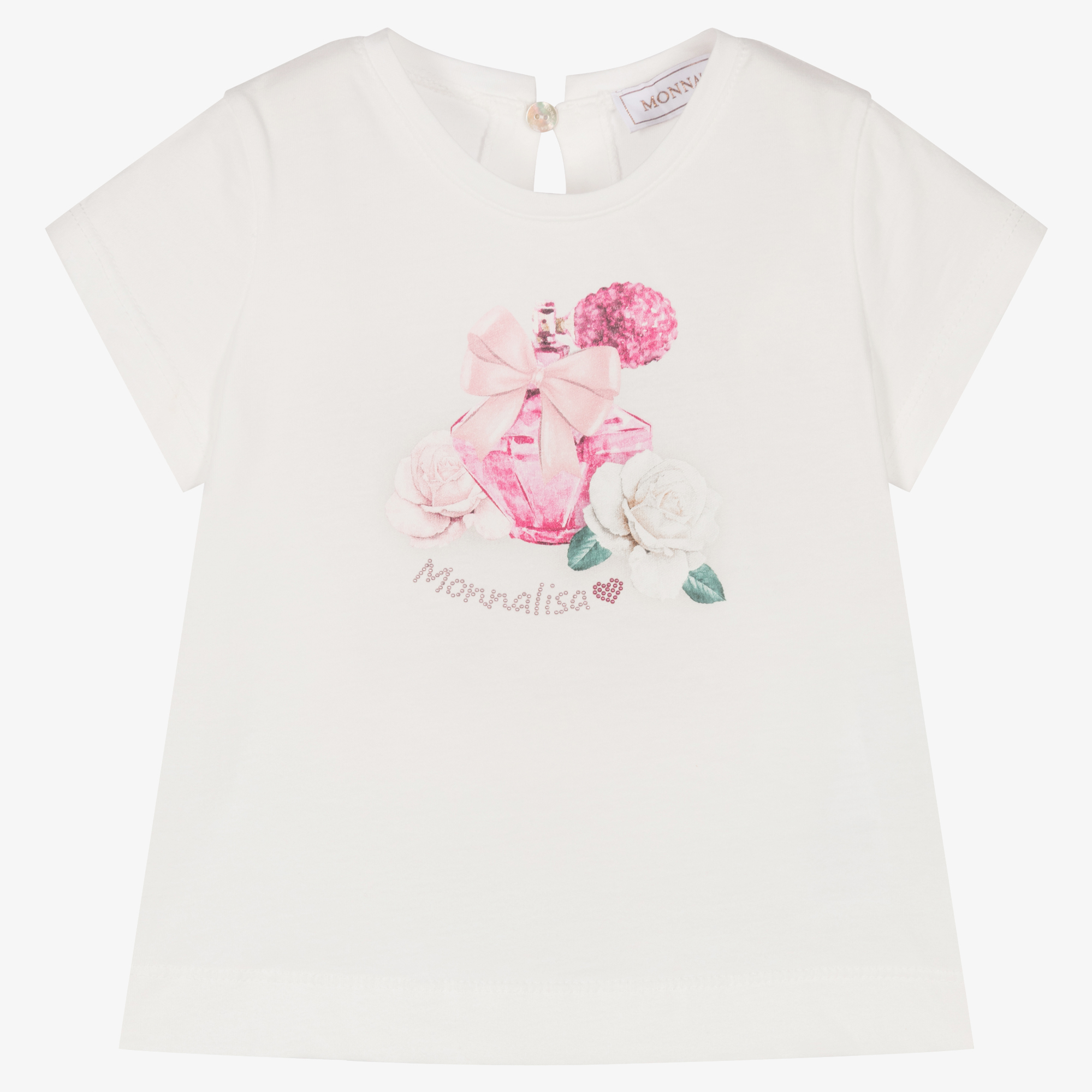 Monnalisa Chic - Girls Ivory Vintage Rose T-Shirt with Mesh Back ...