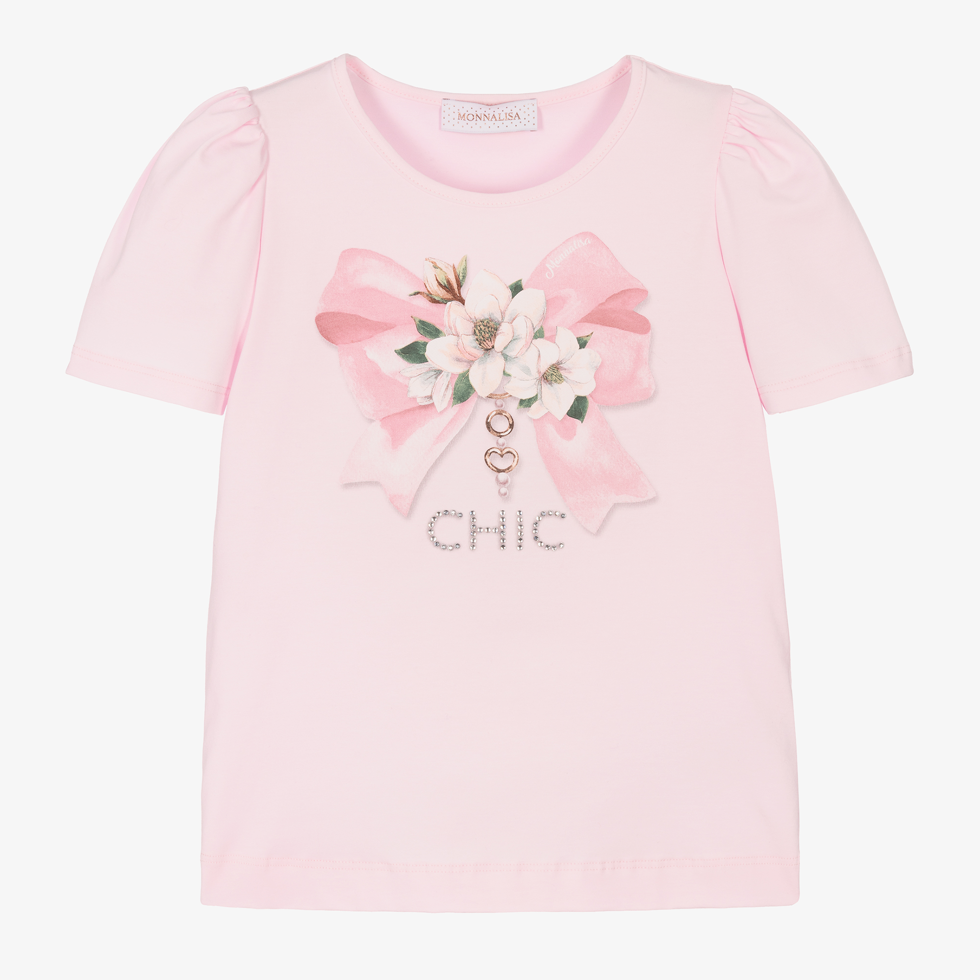 Monnalisa - Girls Pink & Green Floral Cropped Blouse | Childrensalon