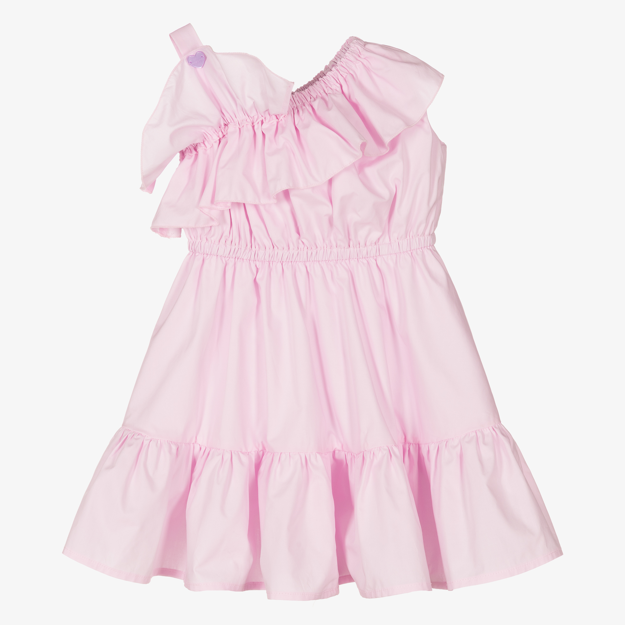 Monnalisa Chic - Girls Pink Satin Dress with Floral Appliqué ...