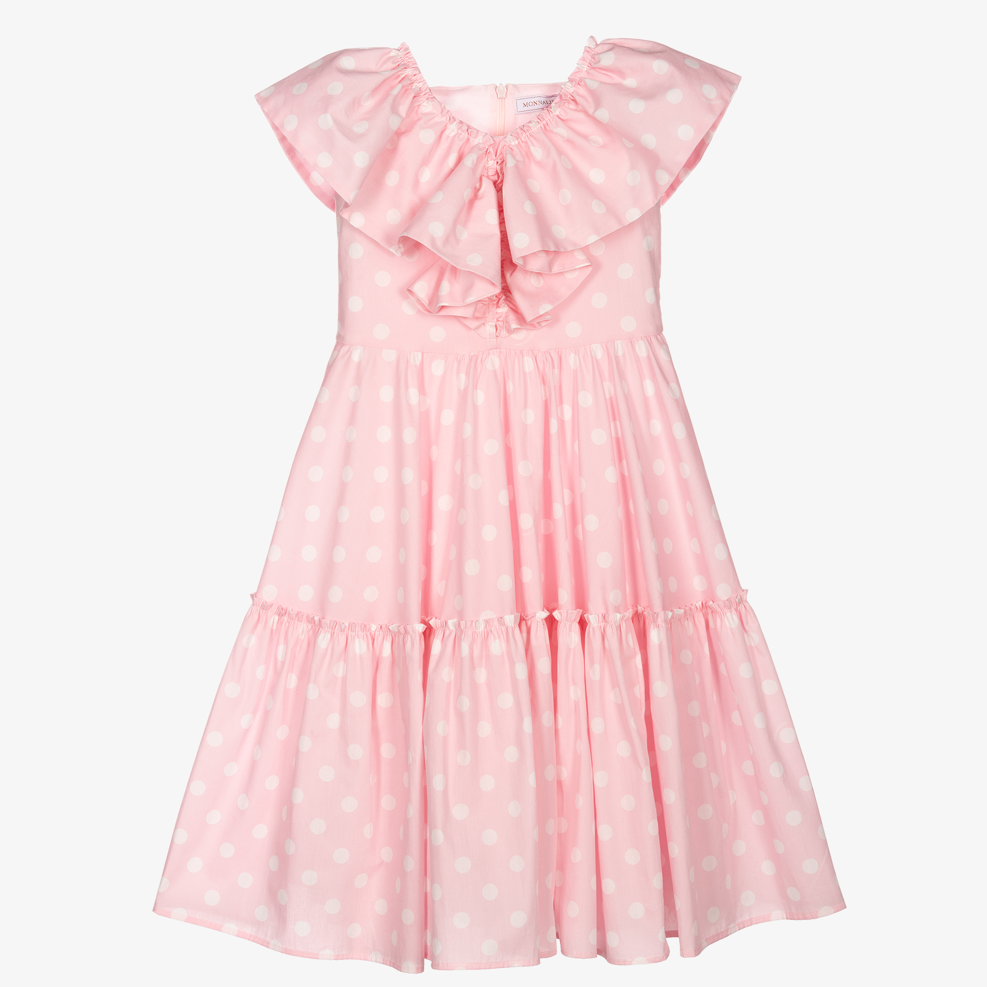 Monnalisa Chic - Girls Pink Satin Dress with Floral Appliqué ...