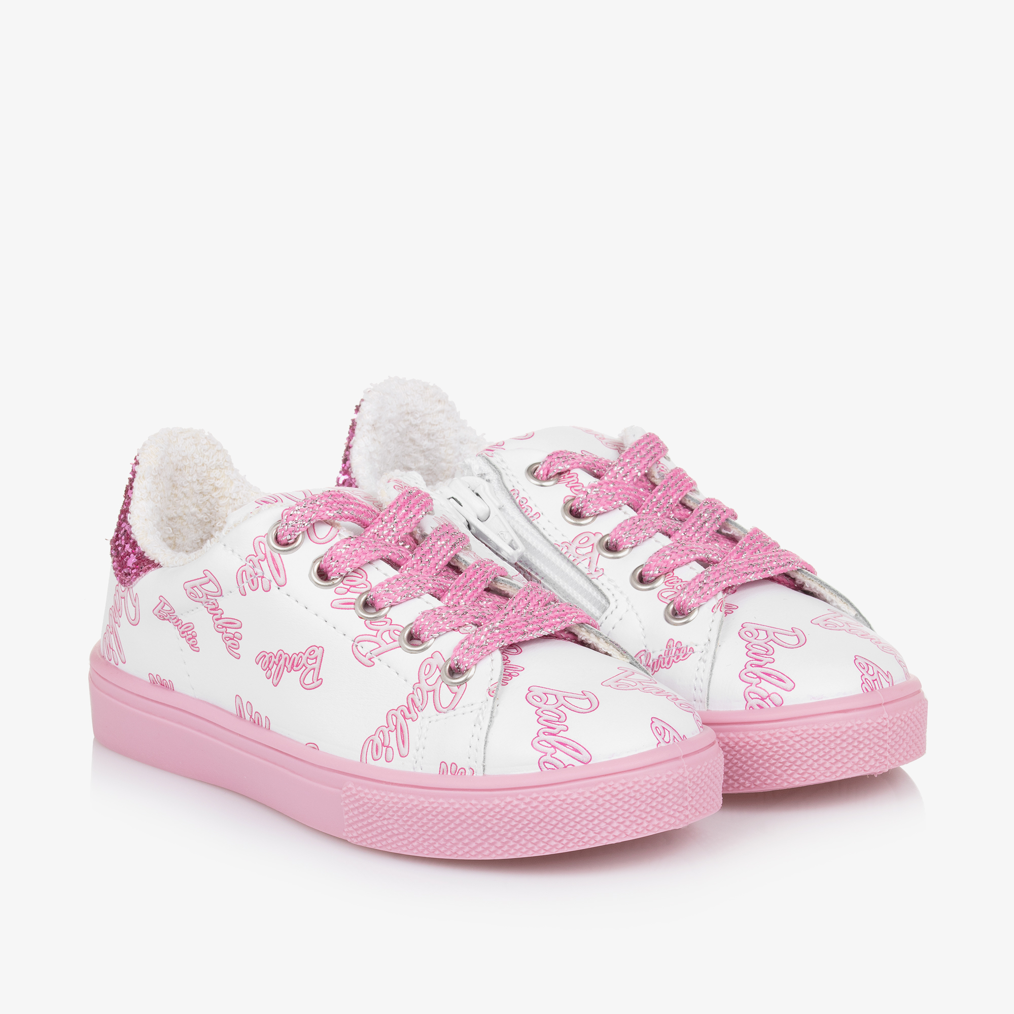 Monnalisa Girls White Leather Barbie Trainers