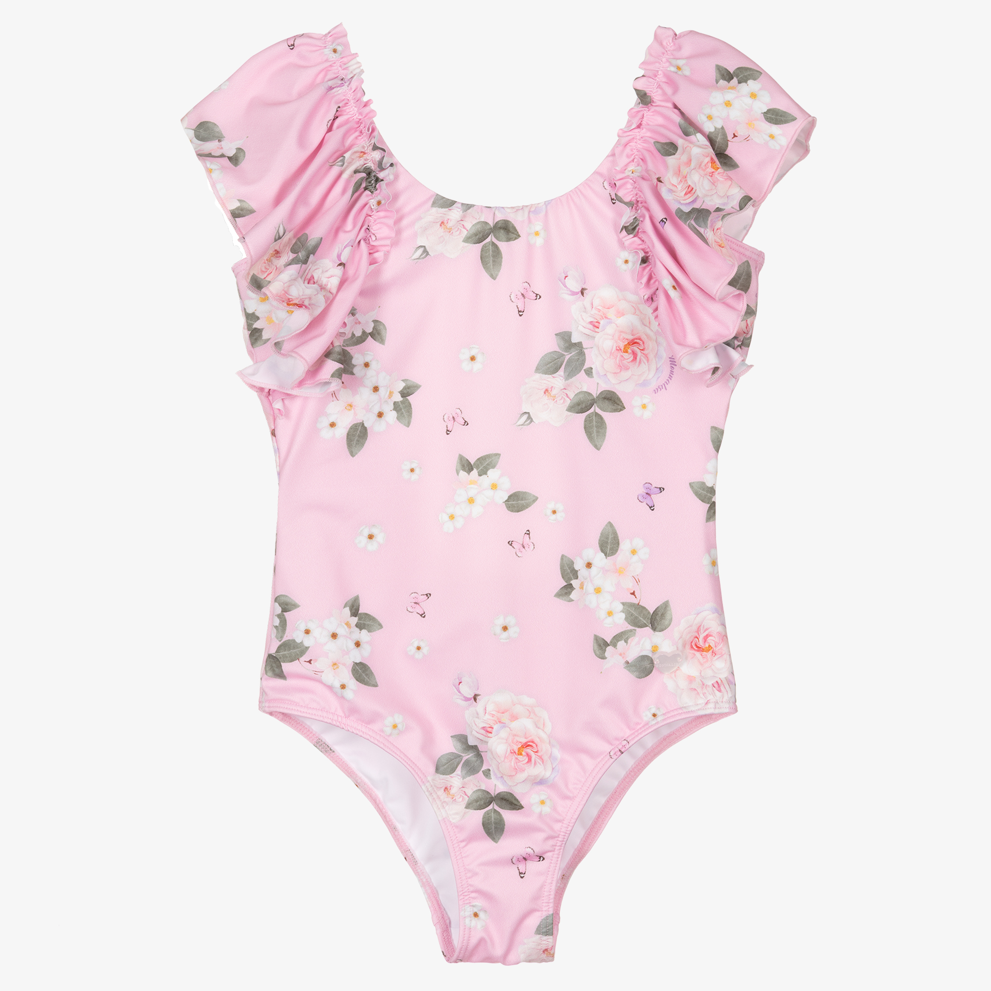 Monnalisa - Girls White Floral Swimsuit | Childrensalon