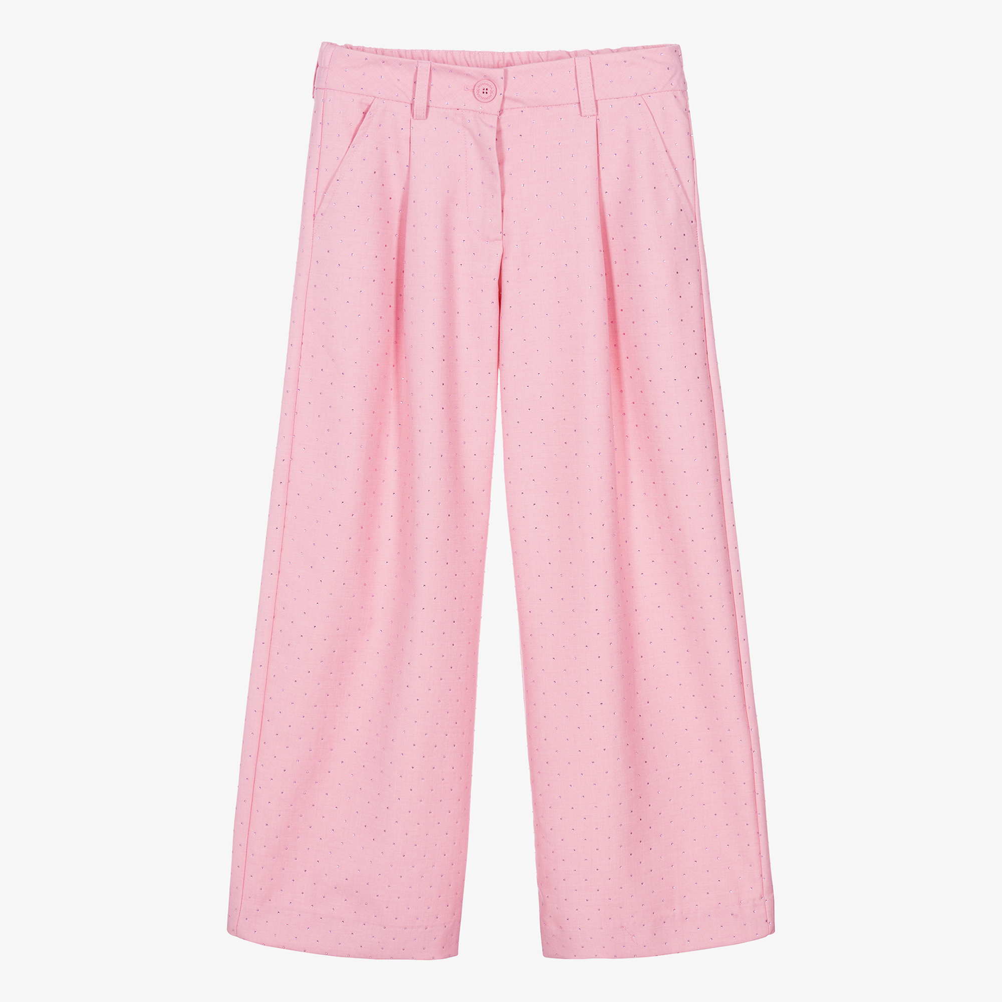 Monnalisa - Girls Blue Embroidered Wide Leg Trousers | Childrensalon