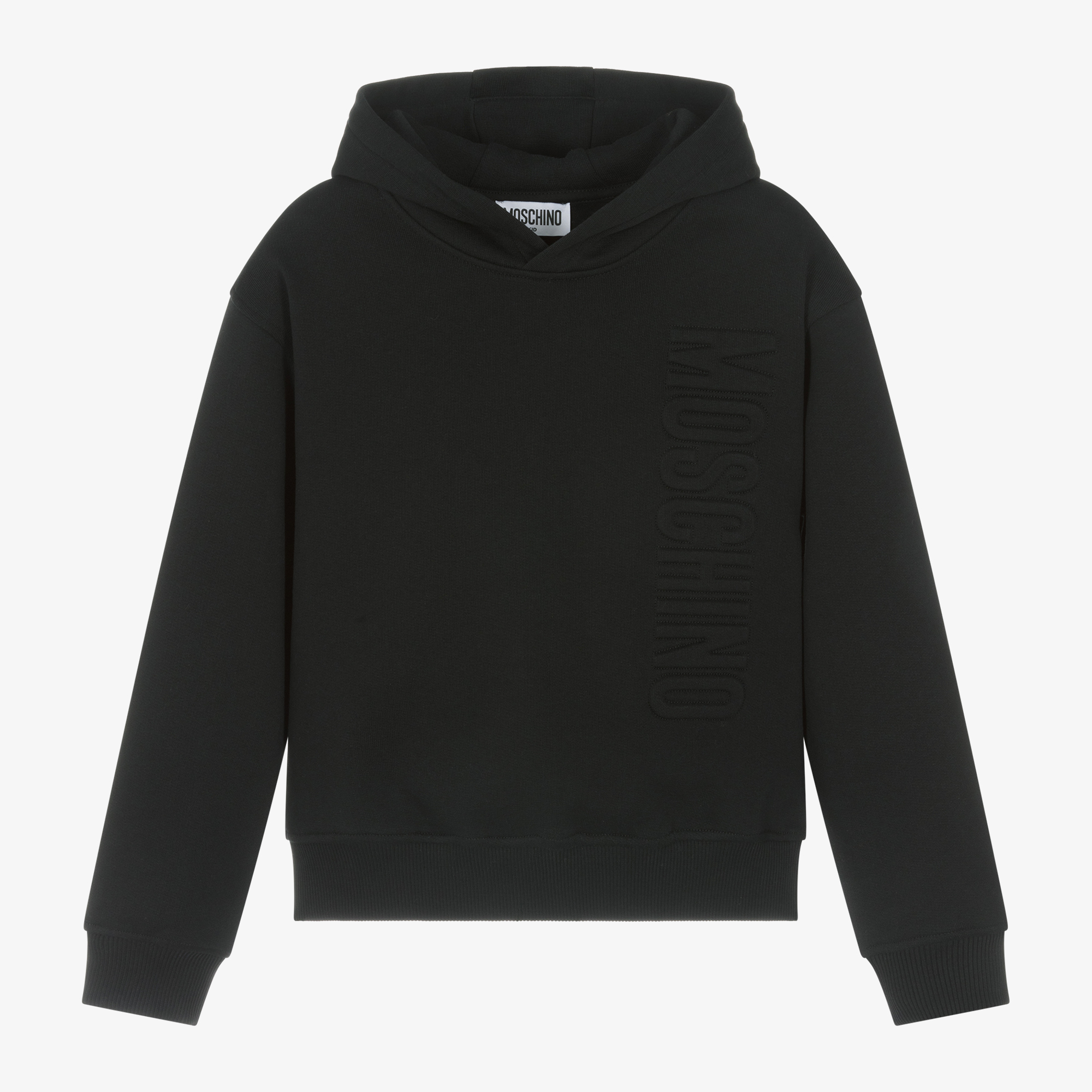 Moschino Black Cotton Embossed Logo Hoodie