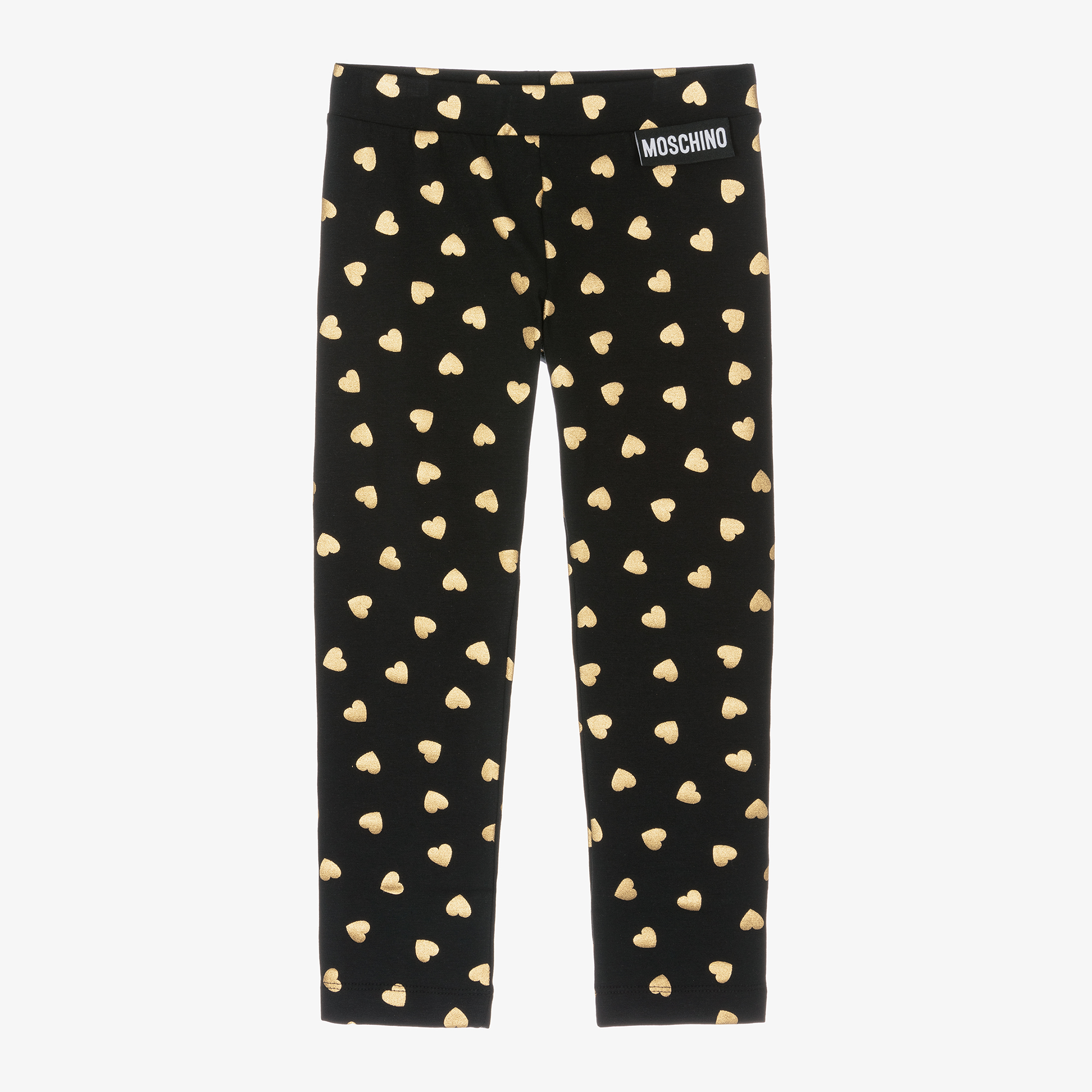 Moschino Kid Teen Girls Black Gold Heart Cotton Leggings Childrensalon