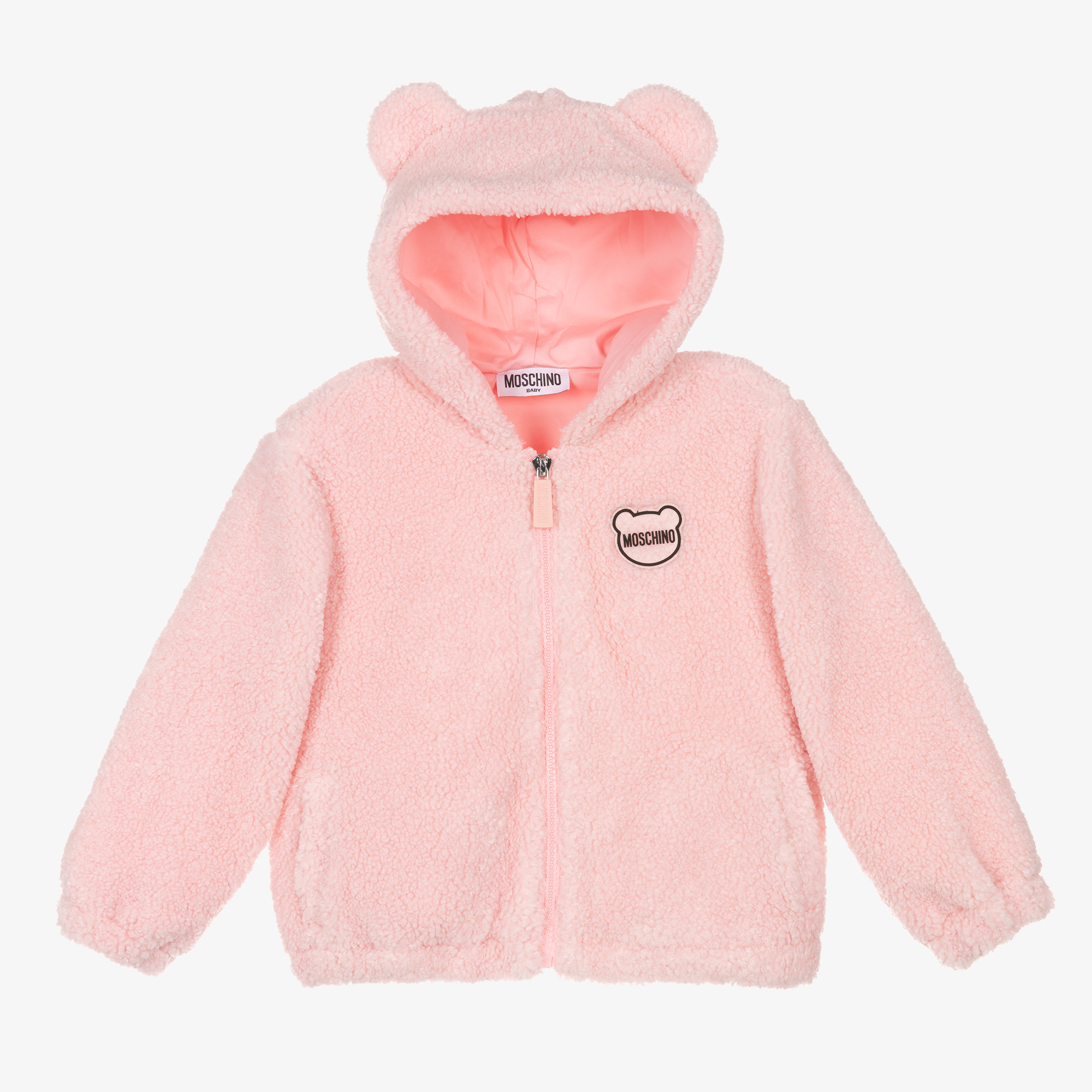 Moschino Baby Girls Pink Hooded Teddy Fleece Jacket