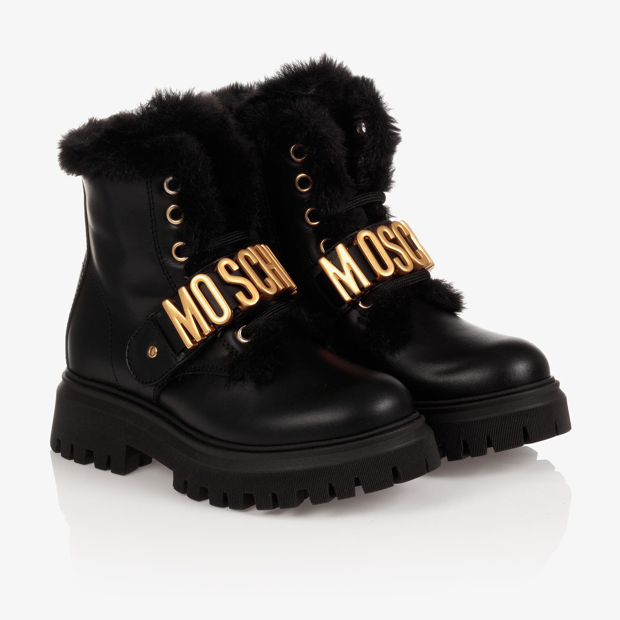 Moschino Kid-Teen - Black Leather Logo Boots | Childrensalon