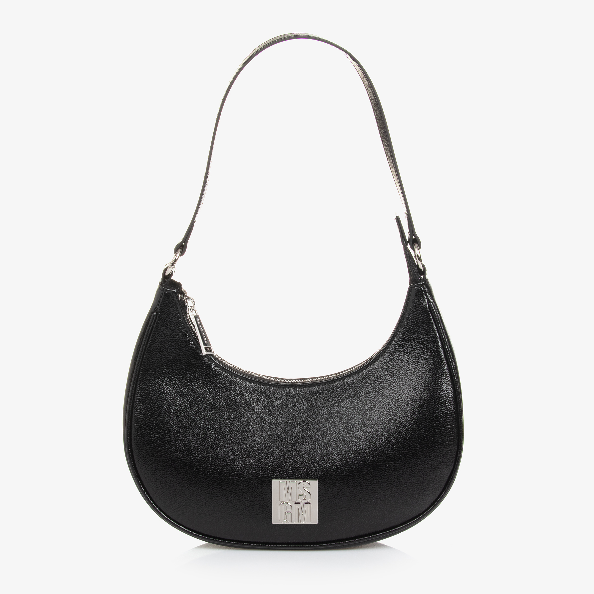 MSGM - Girls Black Faux Leather Curved Bag (25cm) | Childrensalon