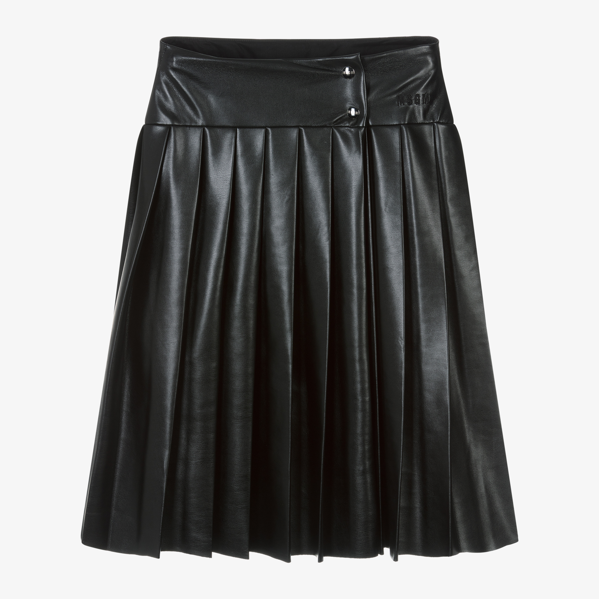 MSGM Girls Black Pleated Faux Leather Skirt Childrensalon