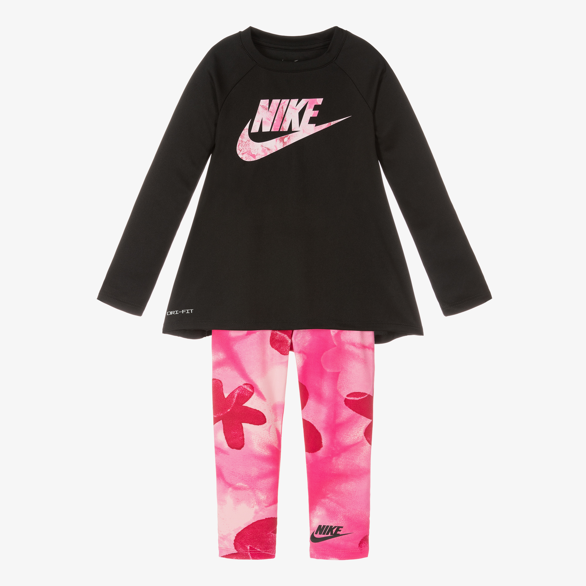 Nike Girl Long Sleeve T-Shirt & Leggings Set ~ Pink & Black ~ Heart ~