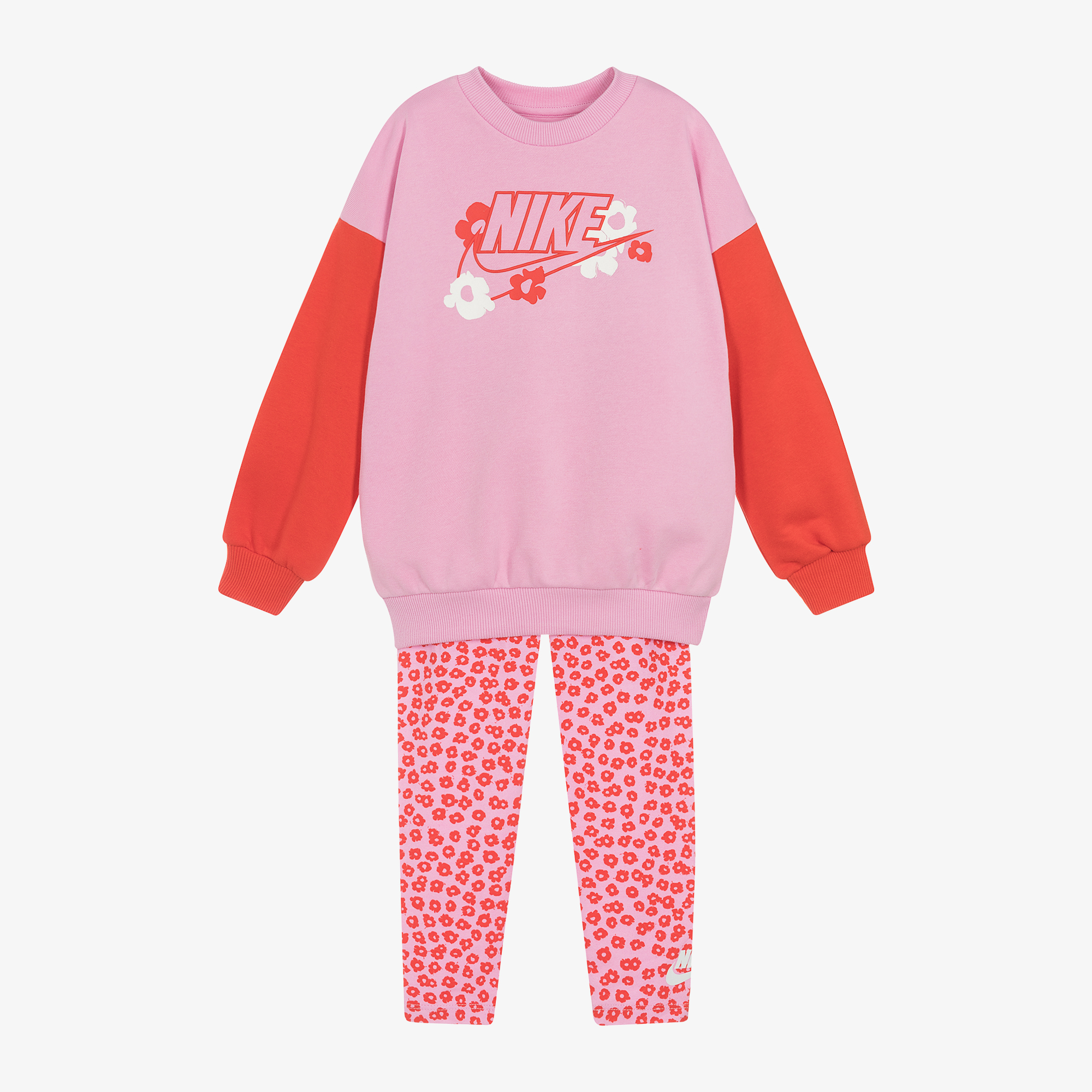 Nike - Girls Pink Floral Cotton Leggings Set