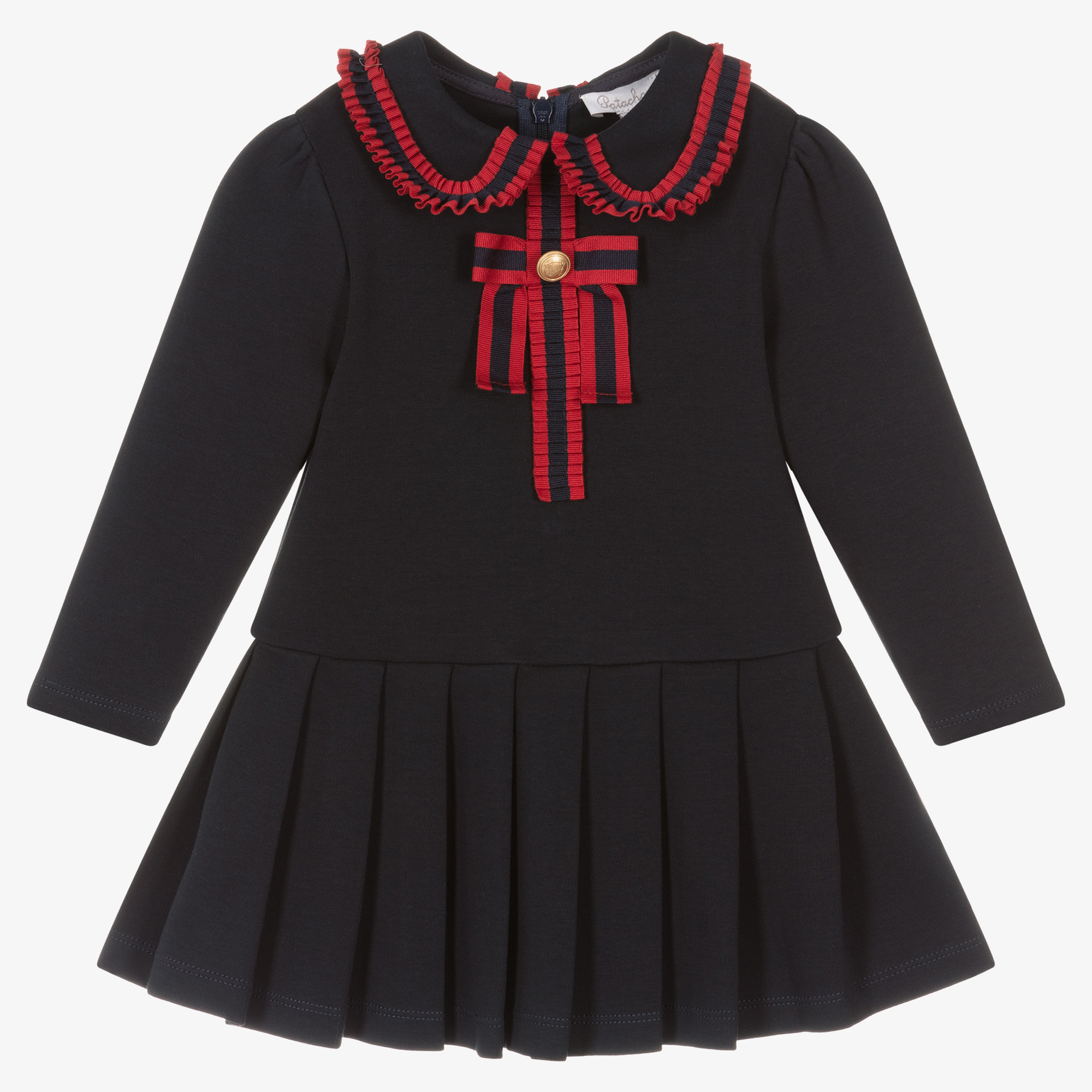 Patachou - Girls Navy Blue Satin Dress | Childrensalon