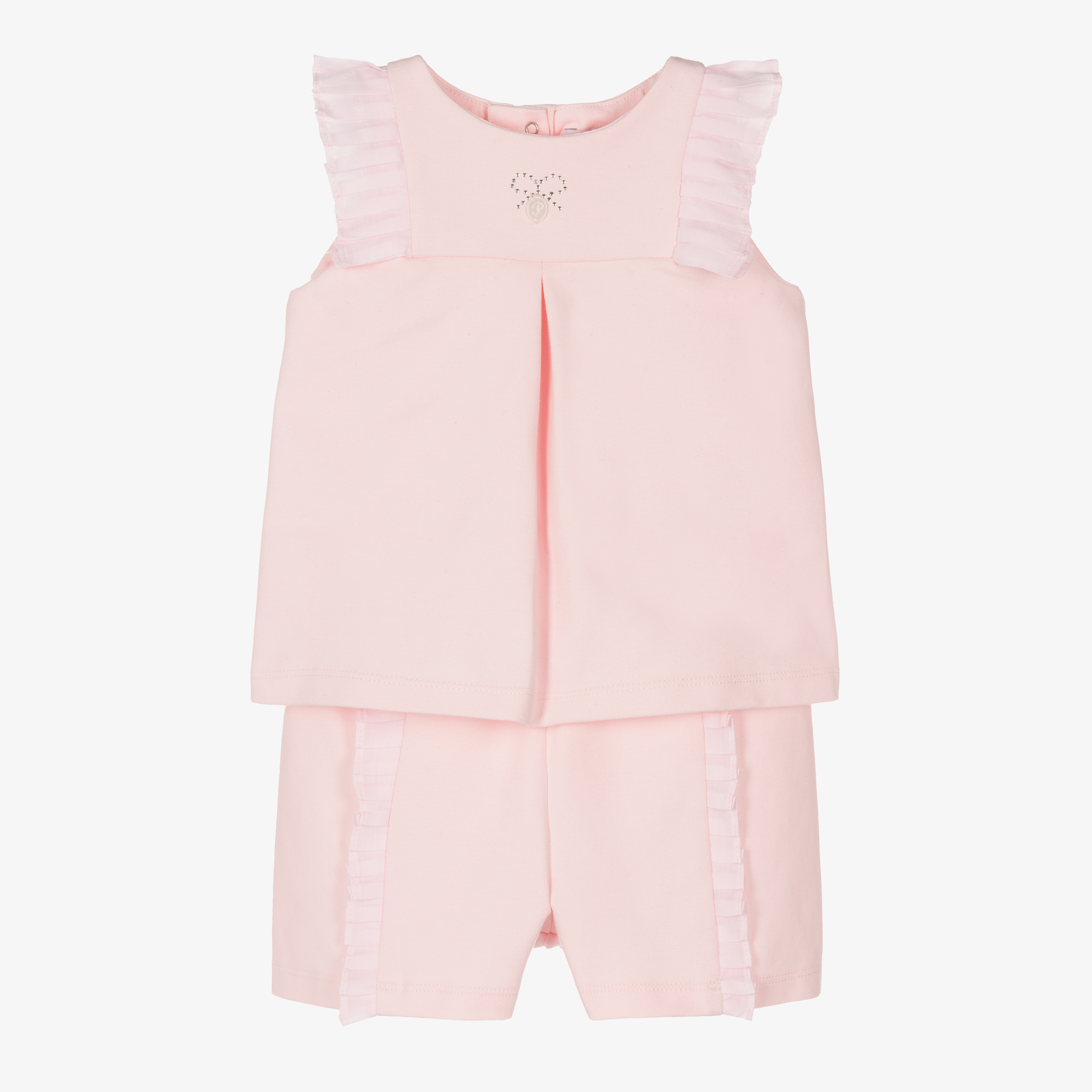 Patachou - White & Pink Cotton Shorts Set | Childrensalon