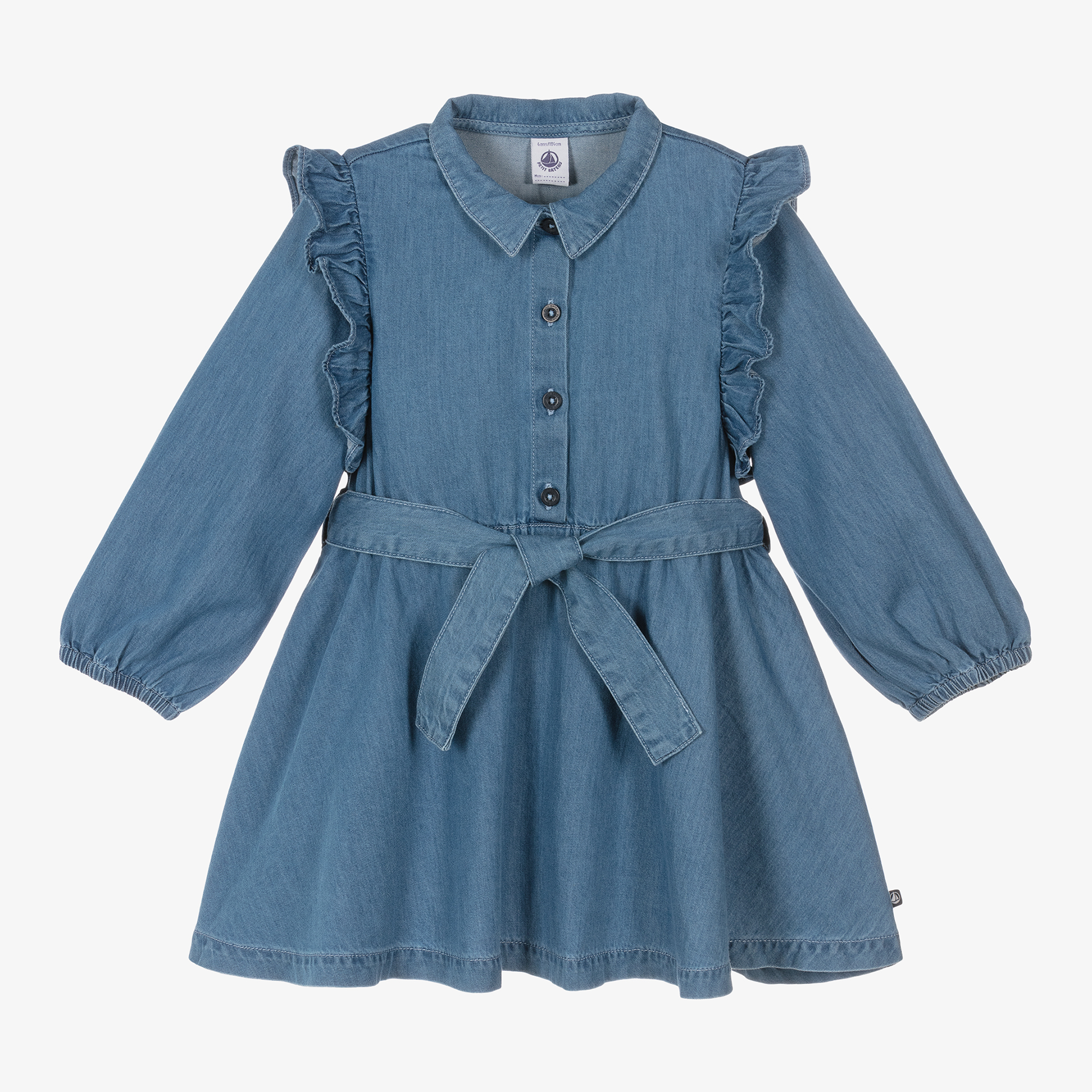 Frill belted denim dress best sale