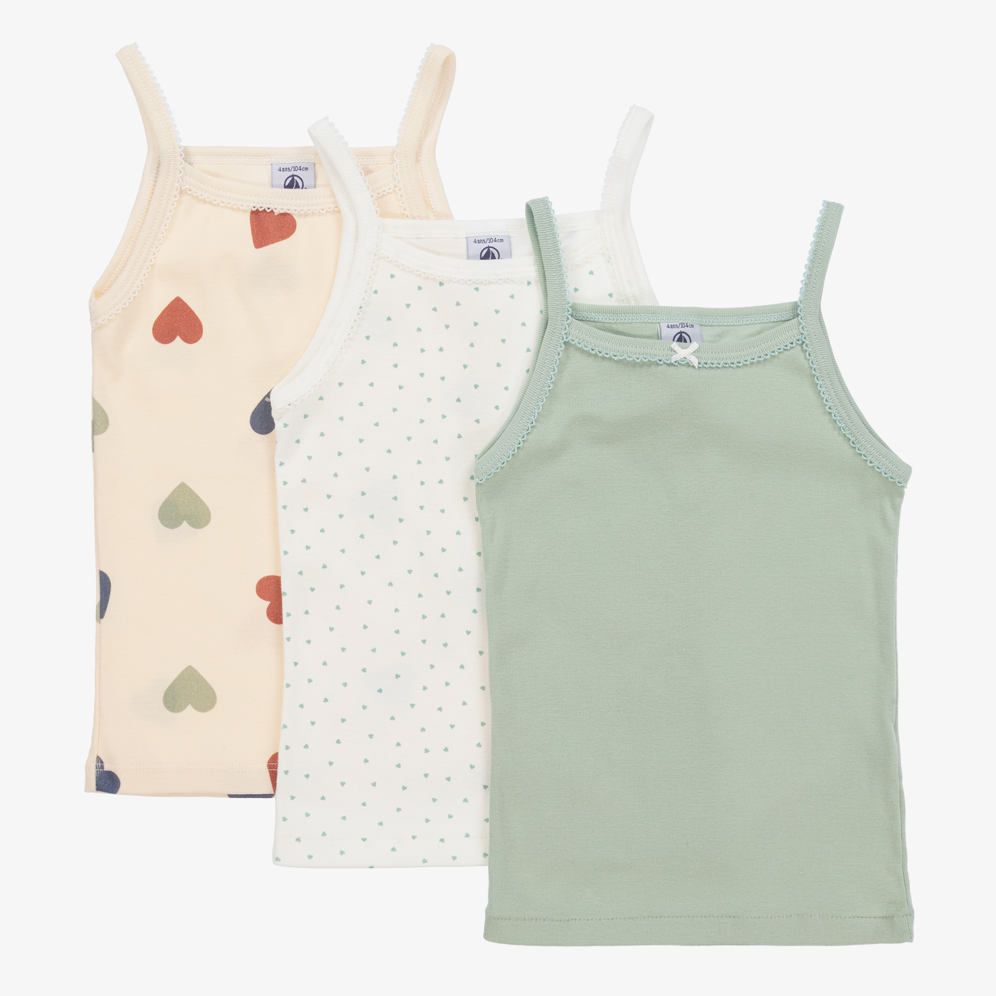 Pack of 3 Strappy Tops in Organic Cotton, by PETIT BATEAU - white, Boys