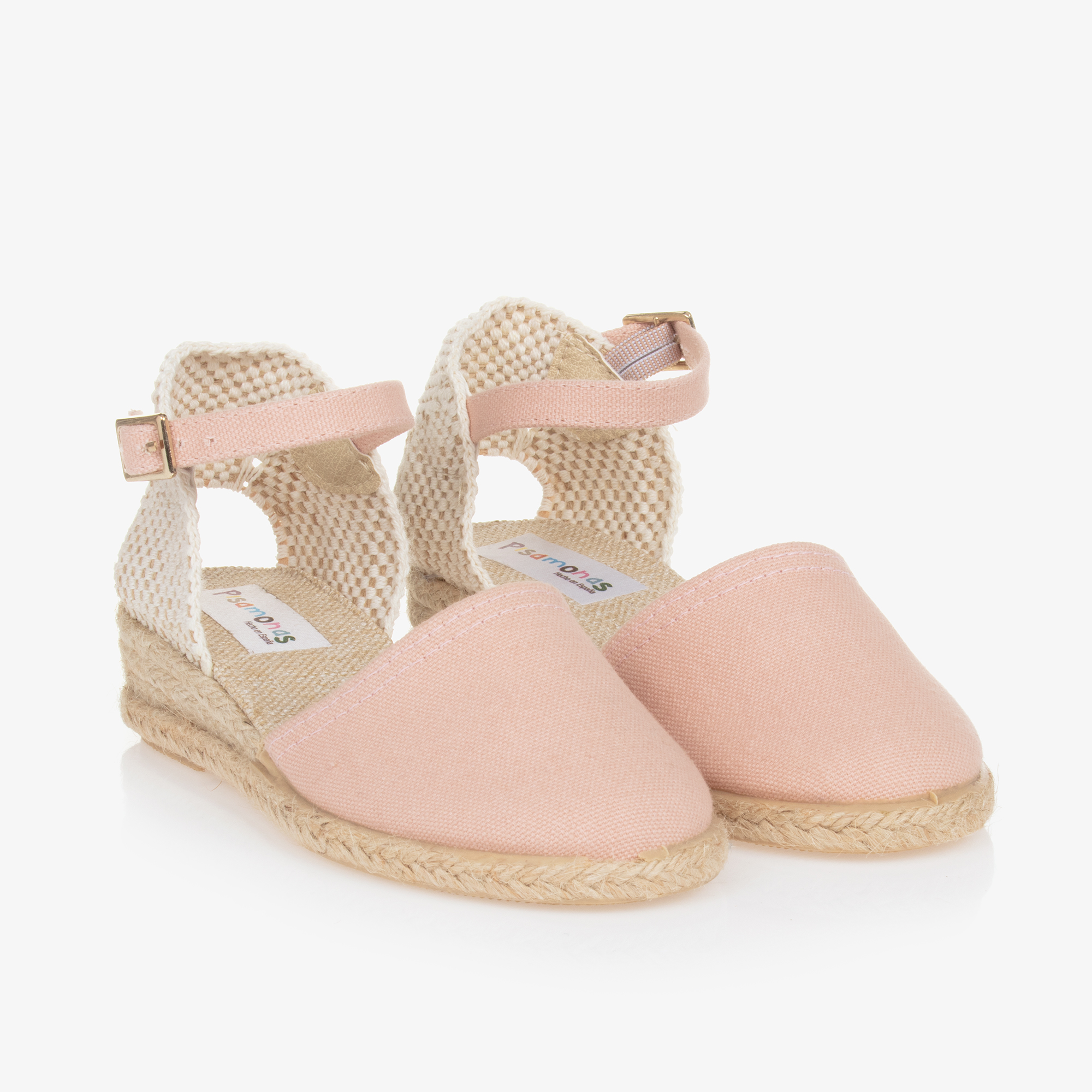 Pisamonas Girls Pink Beige Wedge Espadrilles Childrensalon