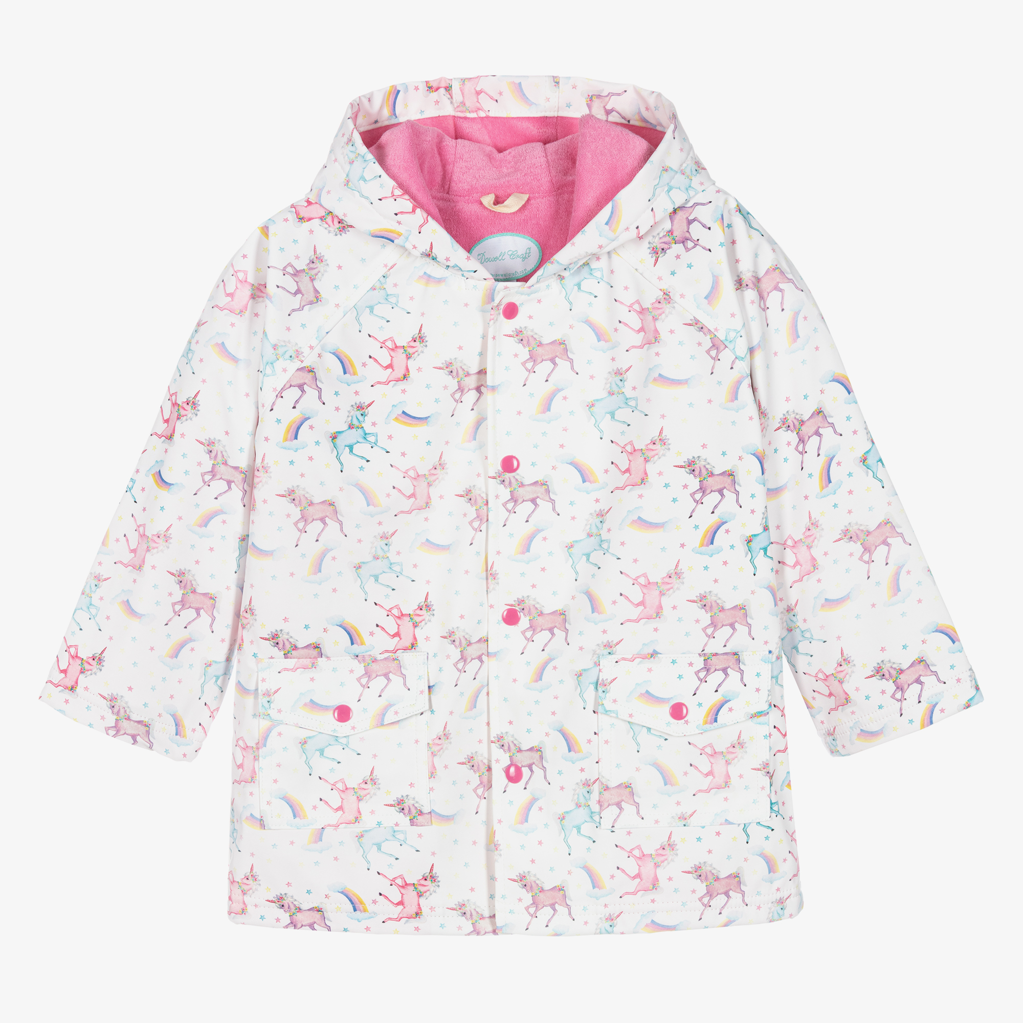 Powell Craft Girls White Unicorn Print Raincoat Childrensalon