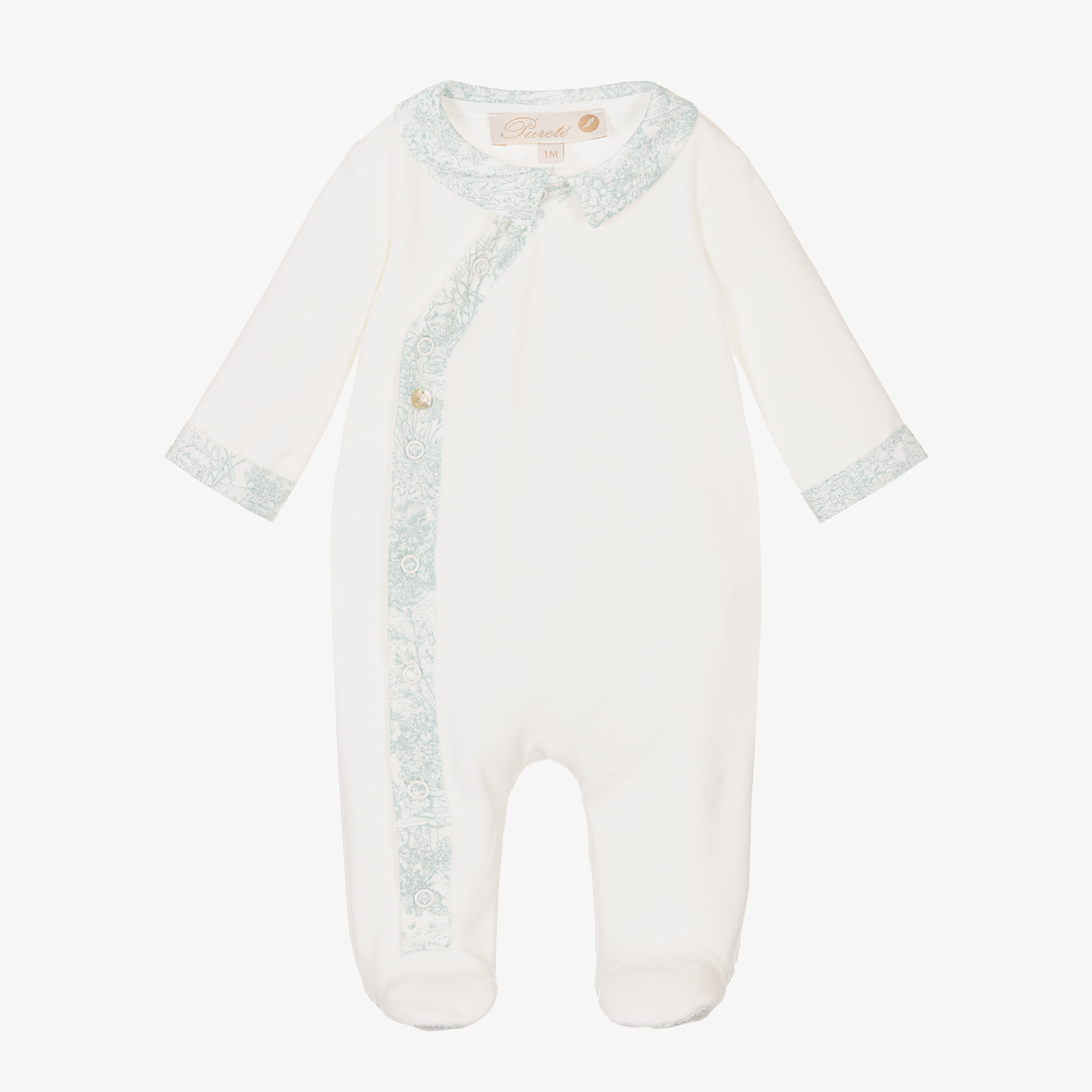 Puret Du B b Ivory Cotton Velour Babygrow