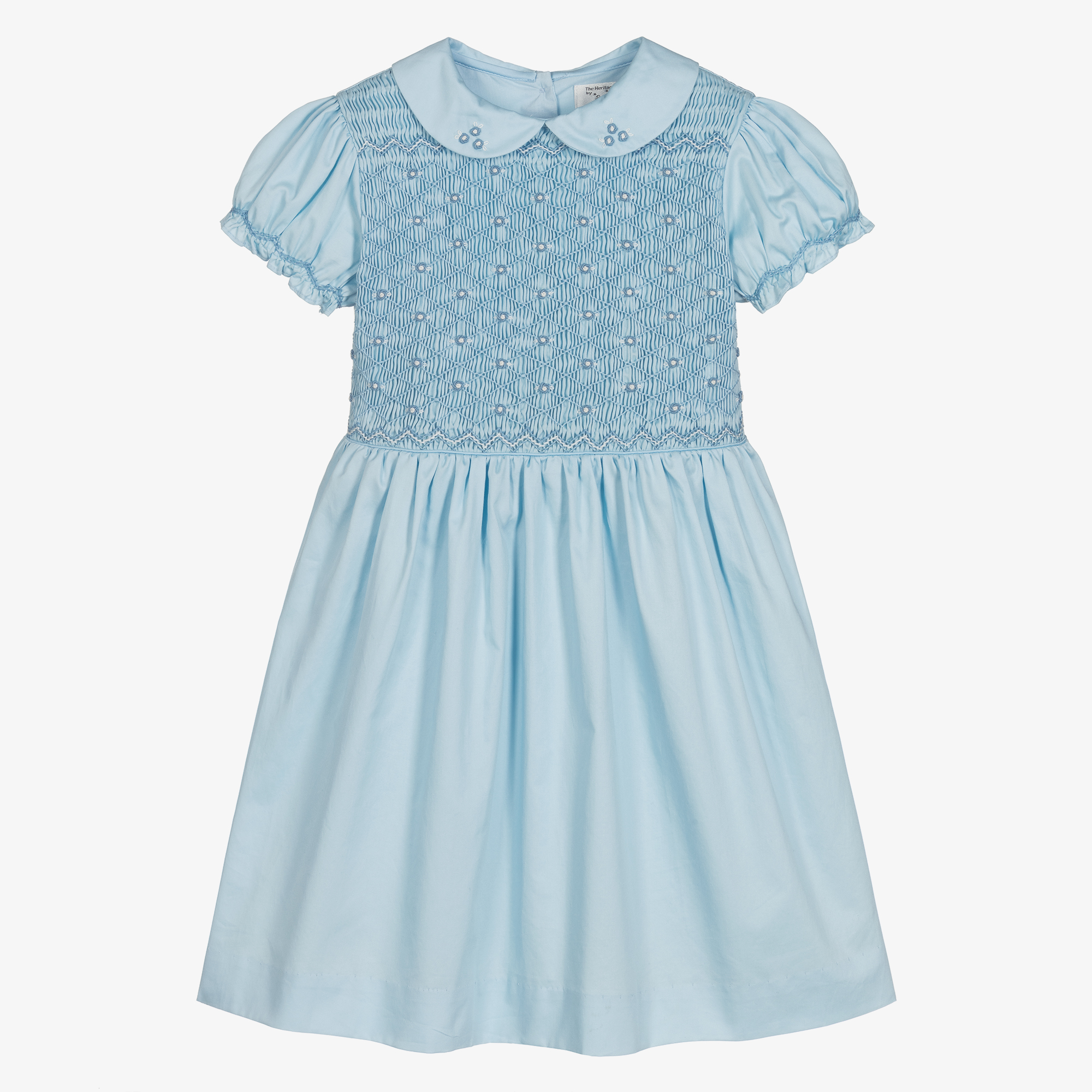 Rachel Riley Girls Blue Smocked Cotton Dress