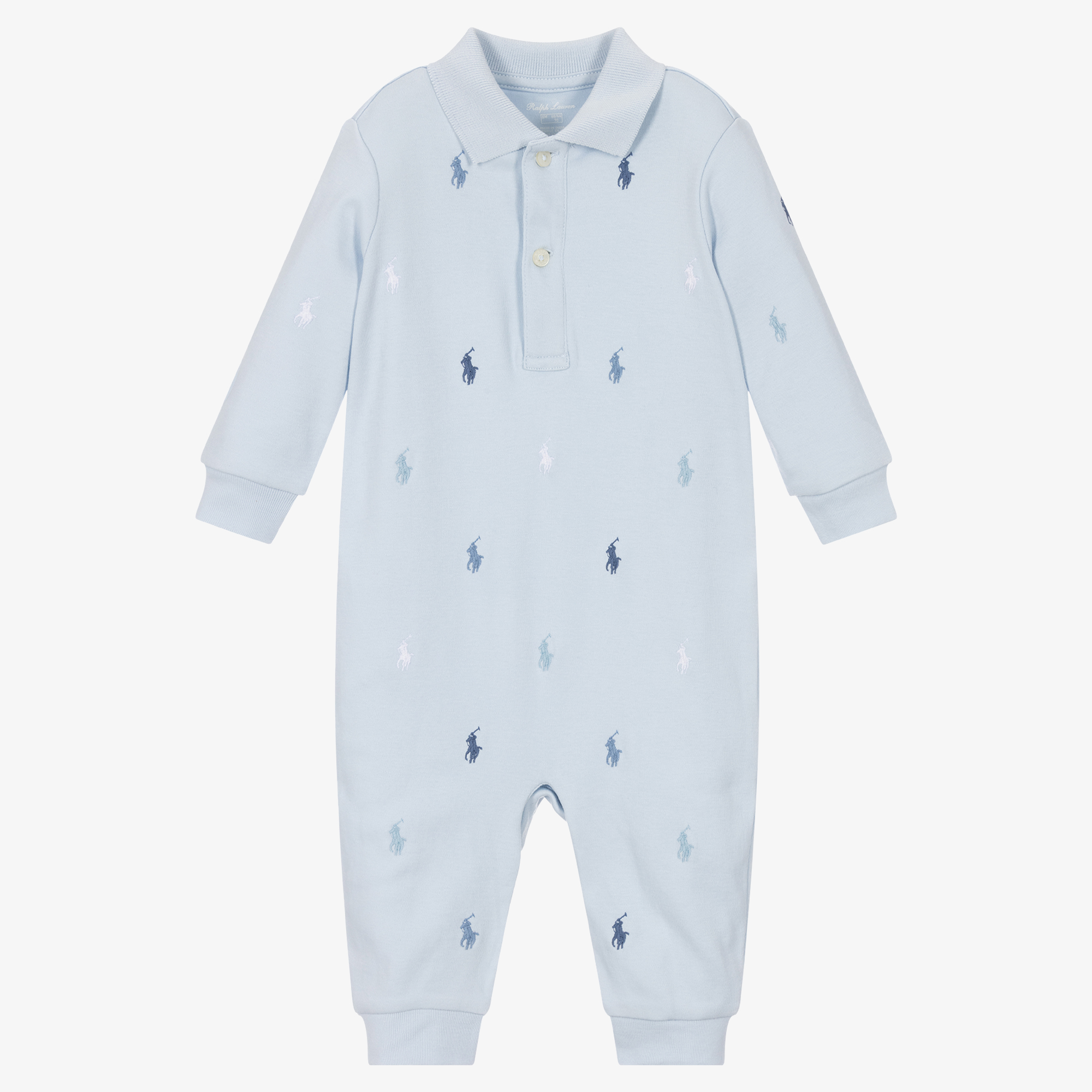 Ralph Lauren Baby Boys Blue Embroidered Pony Romper