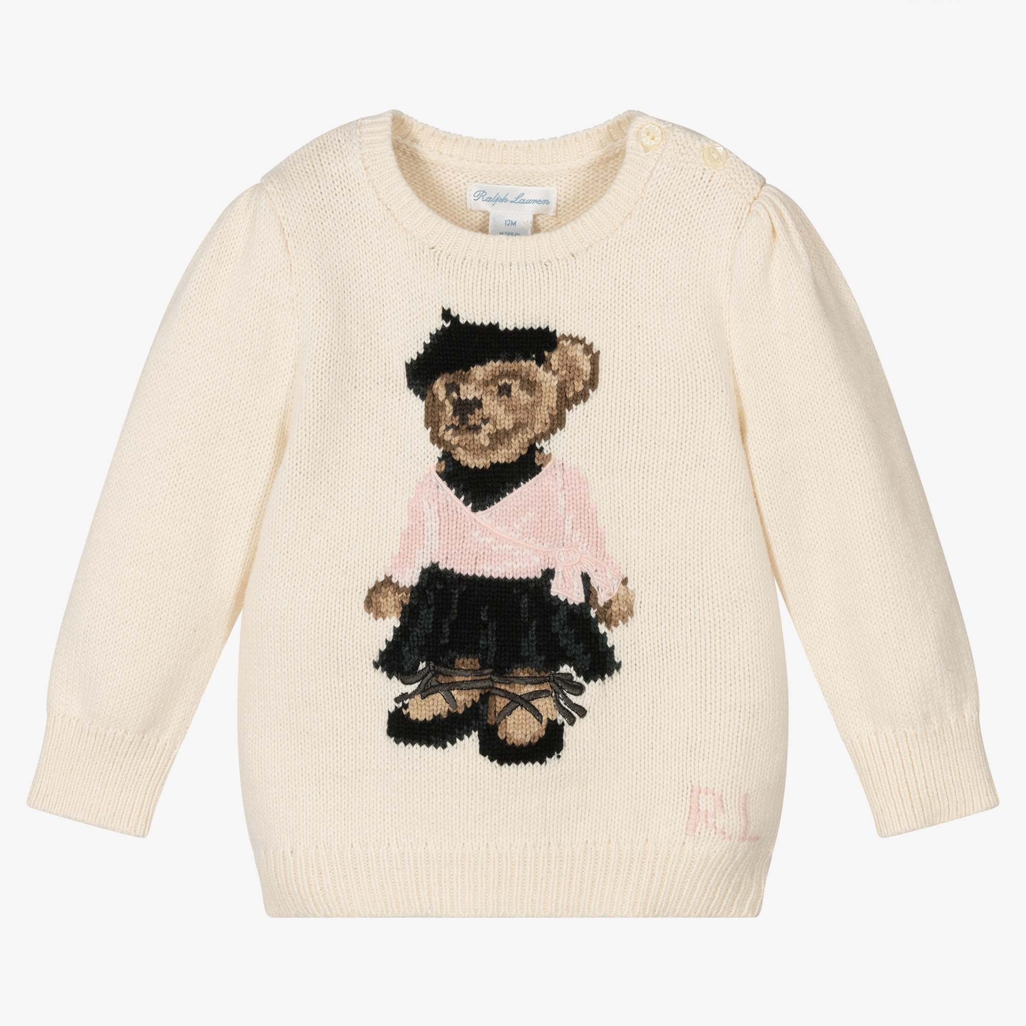 Ralph Lauren - Baby Girls Ivory Polo Bear Knitted Sweater | Childrensalon