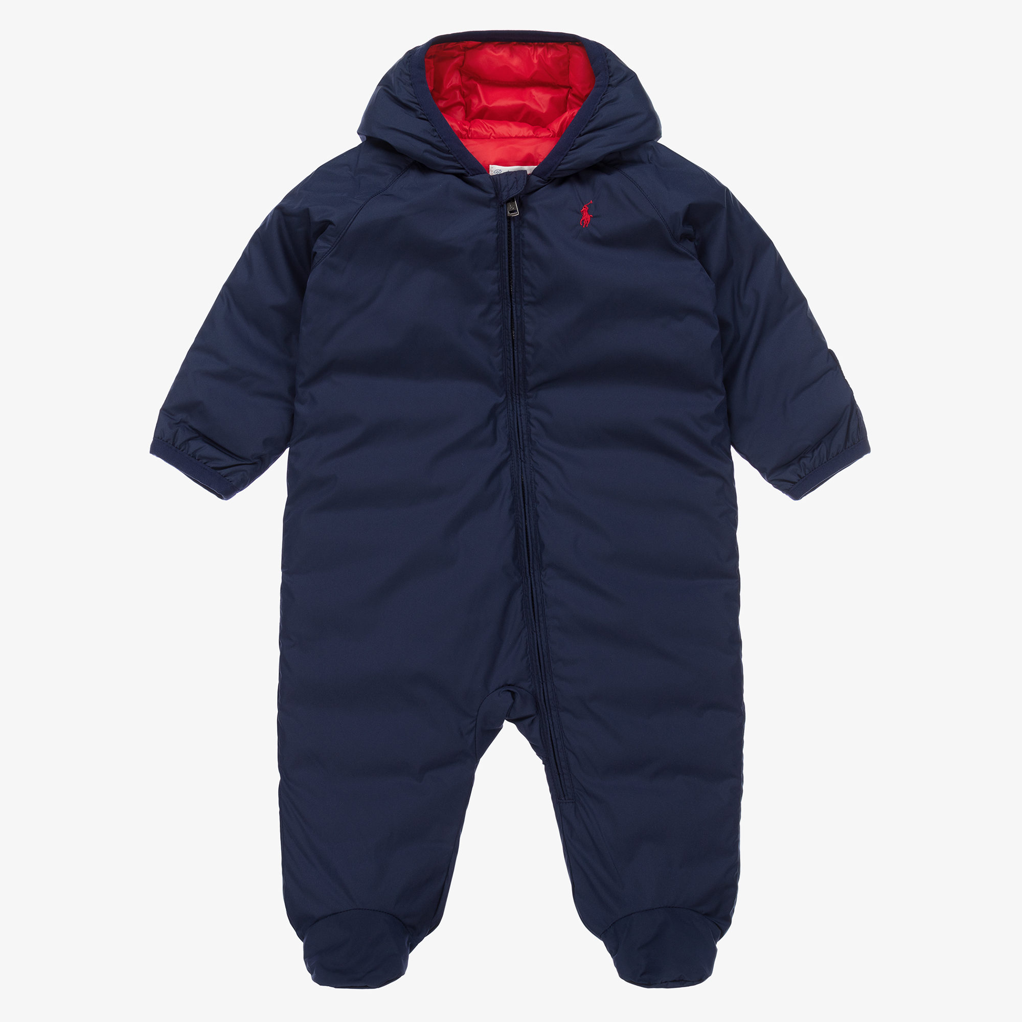 Ralph Lauren - Blue Padded Logo Baby Snowsuit | Childrensalon