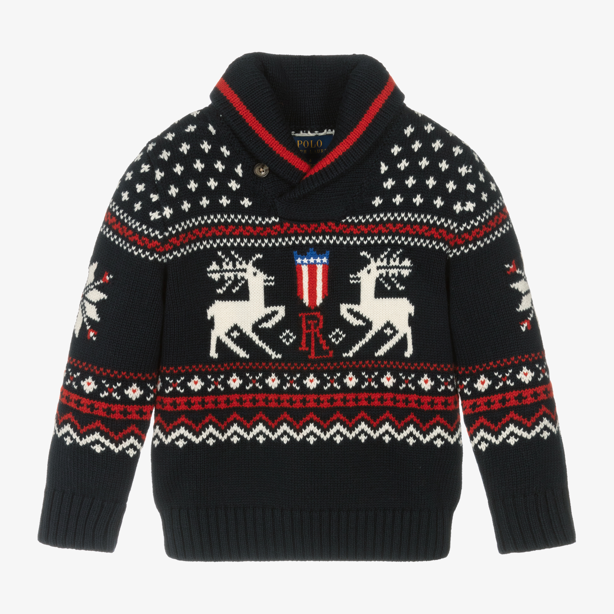 Ralph Lauren Boys Navy Blue Festive Knit Sweater