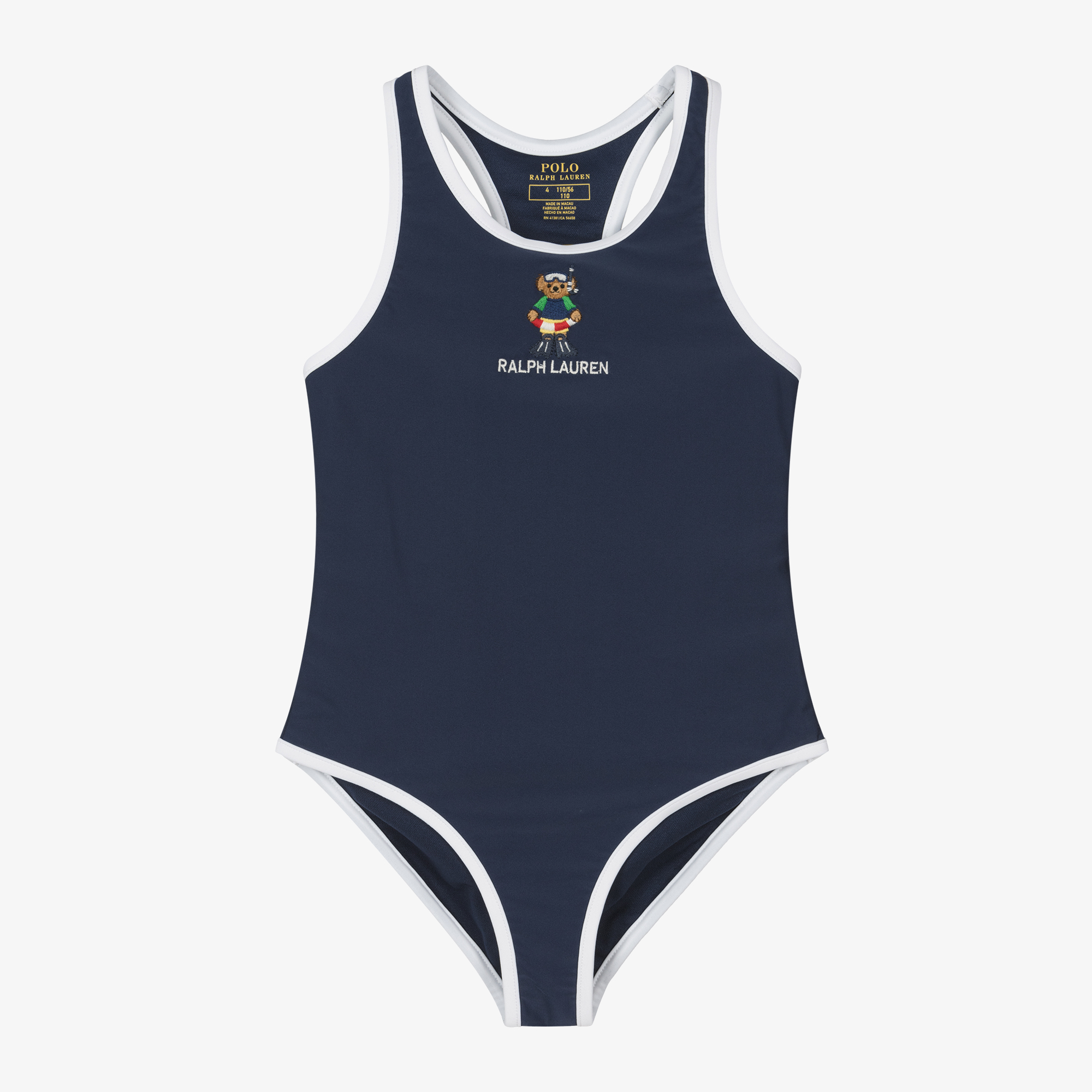 Ralph Lauren Girls Navy Blue Polo Bear Swimsuit